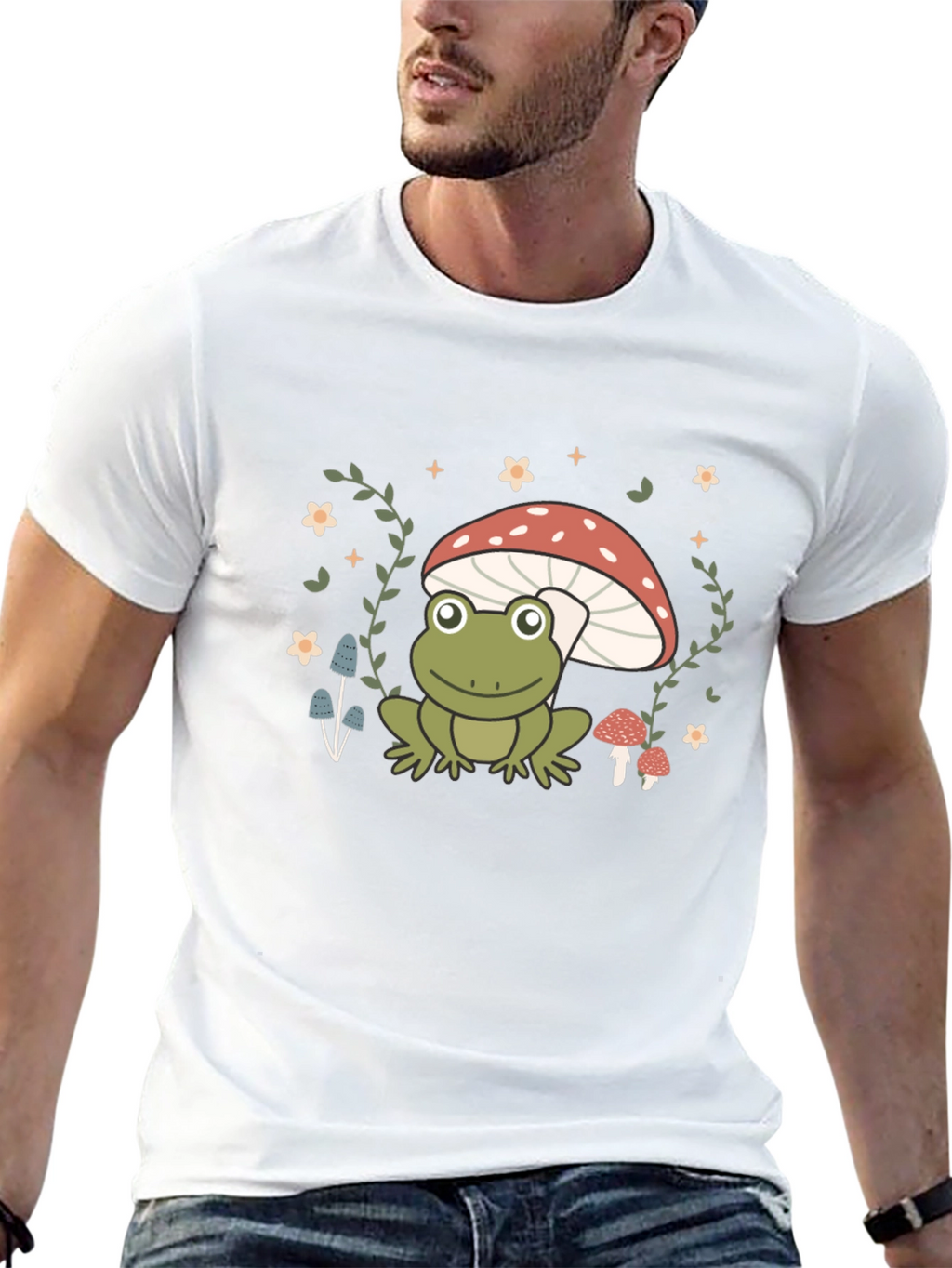 Frog on Mushroom Black Graphic Tee