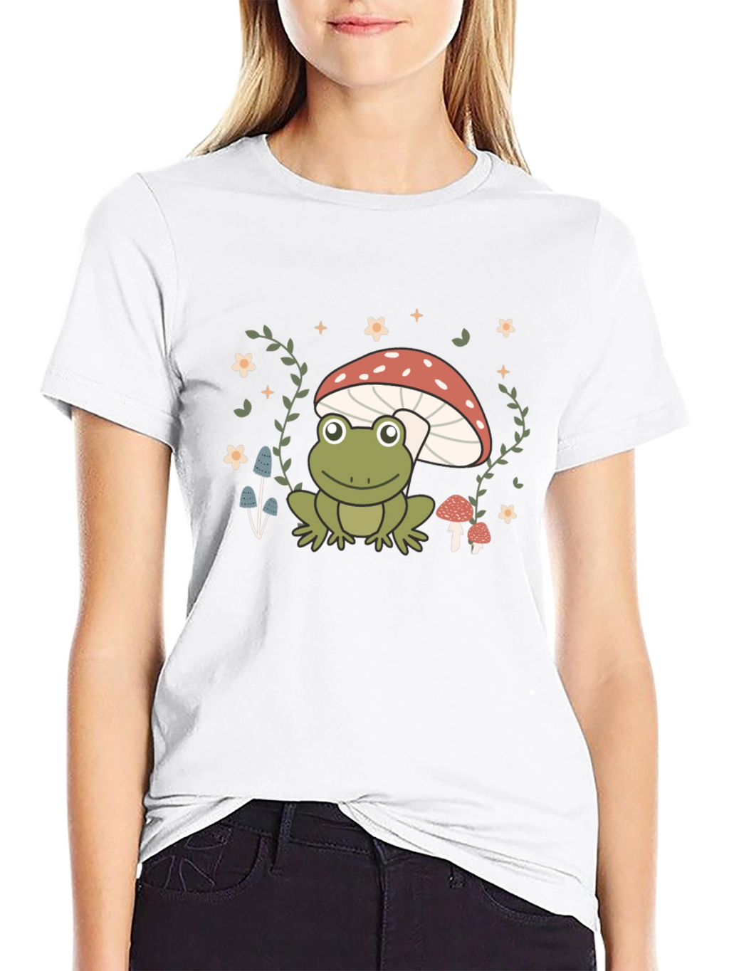 Frog on Mushroom Black Graphic Tee
