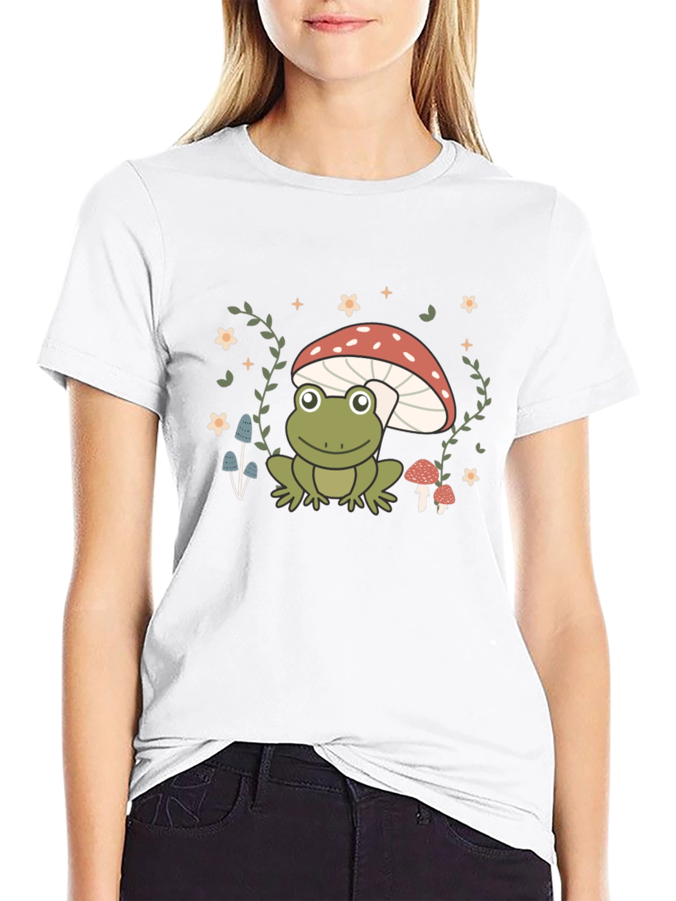 Frog on Mushroom Black Graphic Tee