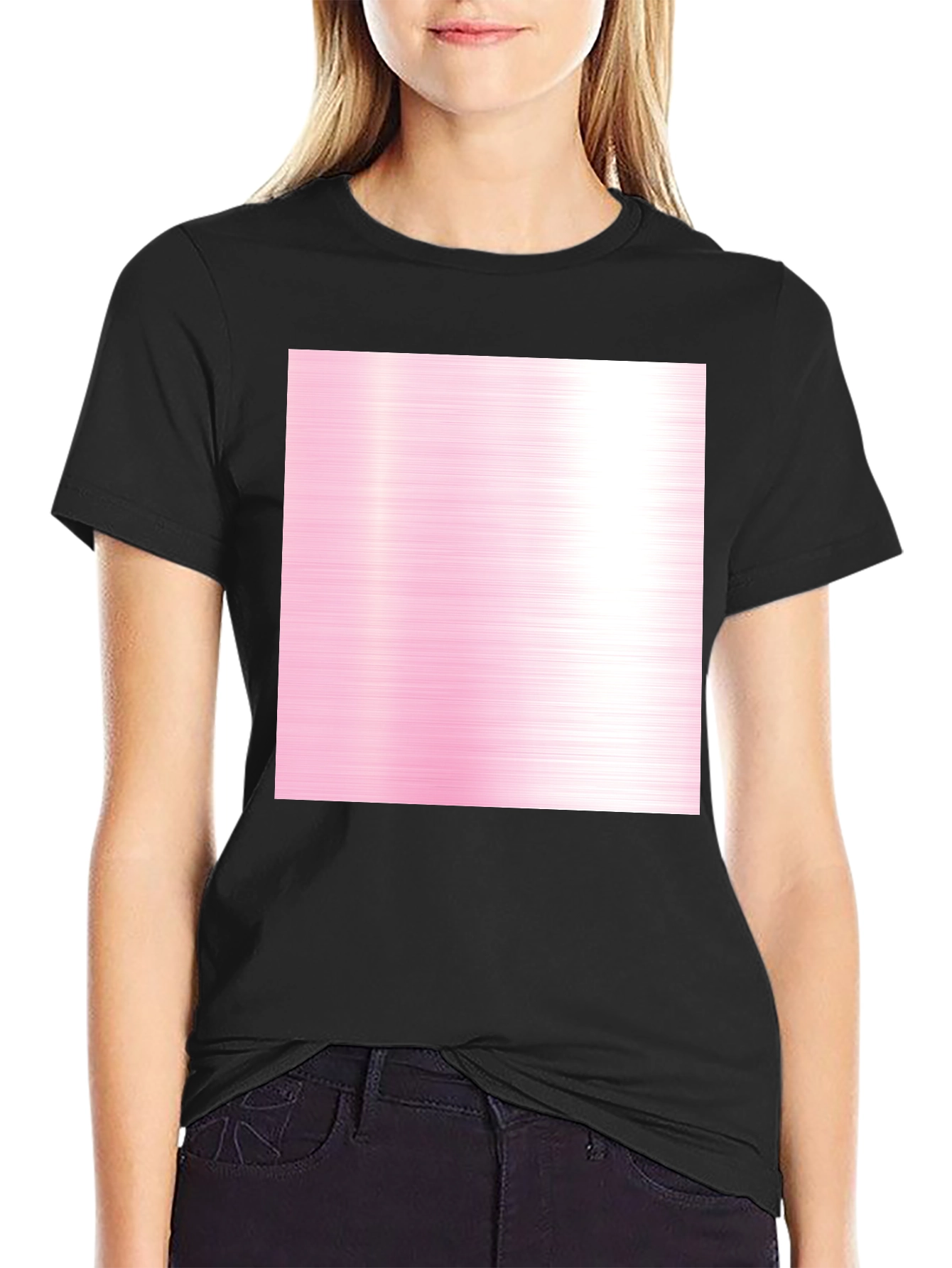 Black Tee with Pink Abstract Design