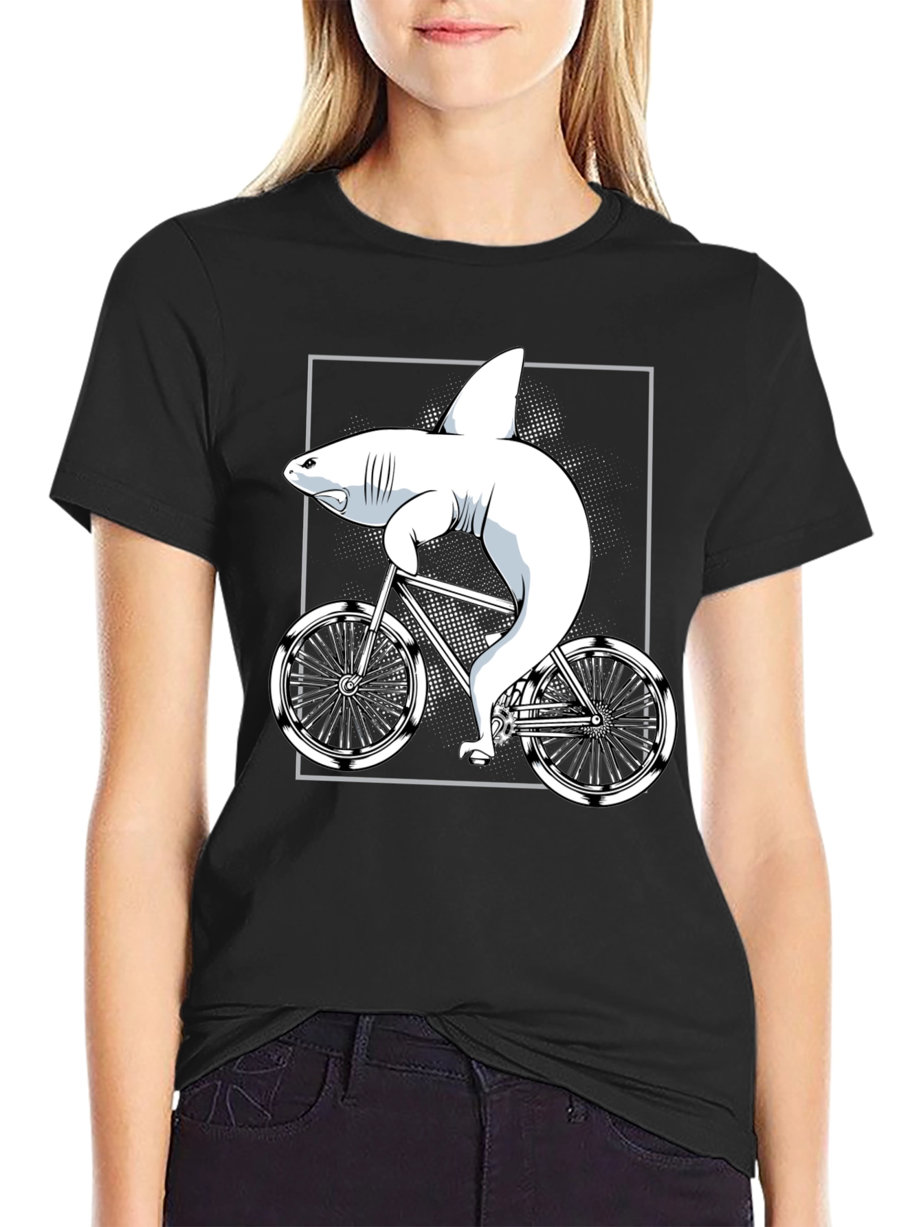 Shark on Bike Graphic Tee - Unique T-Shirt Design