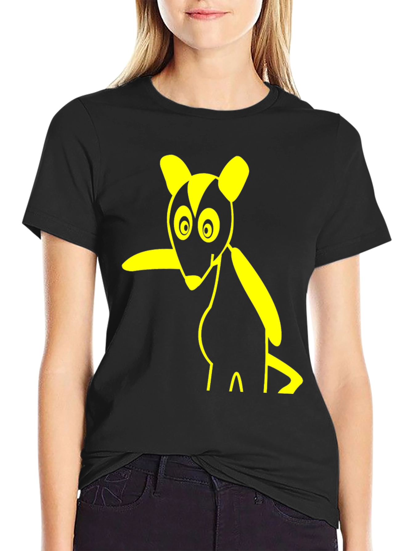Cartoon Rodent Graphic Tee - Black
