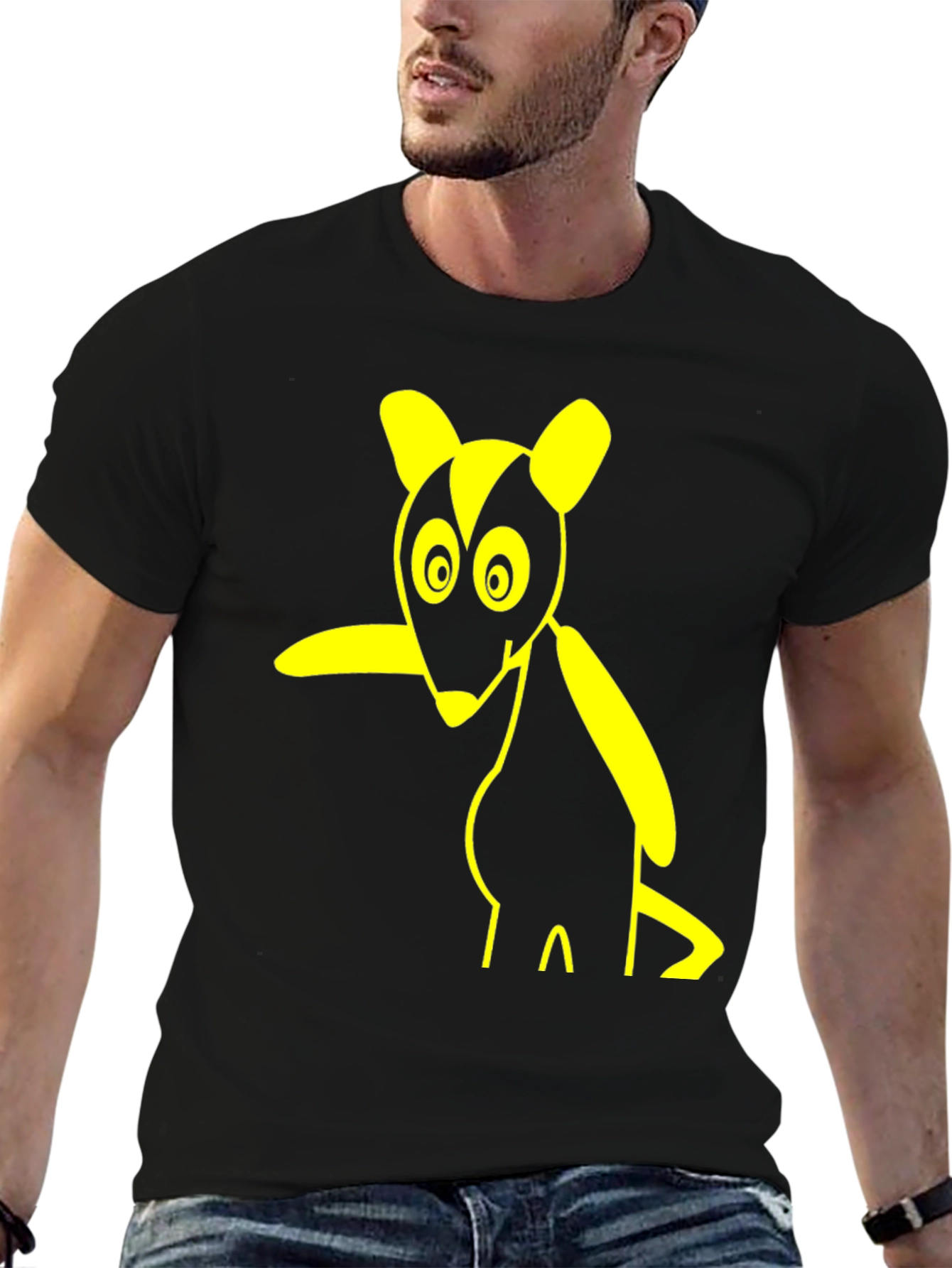 Cartoon Rodent Graphic Tee - Black