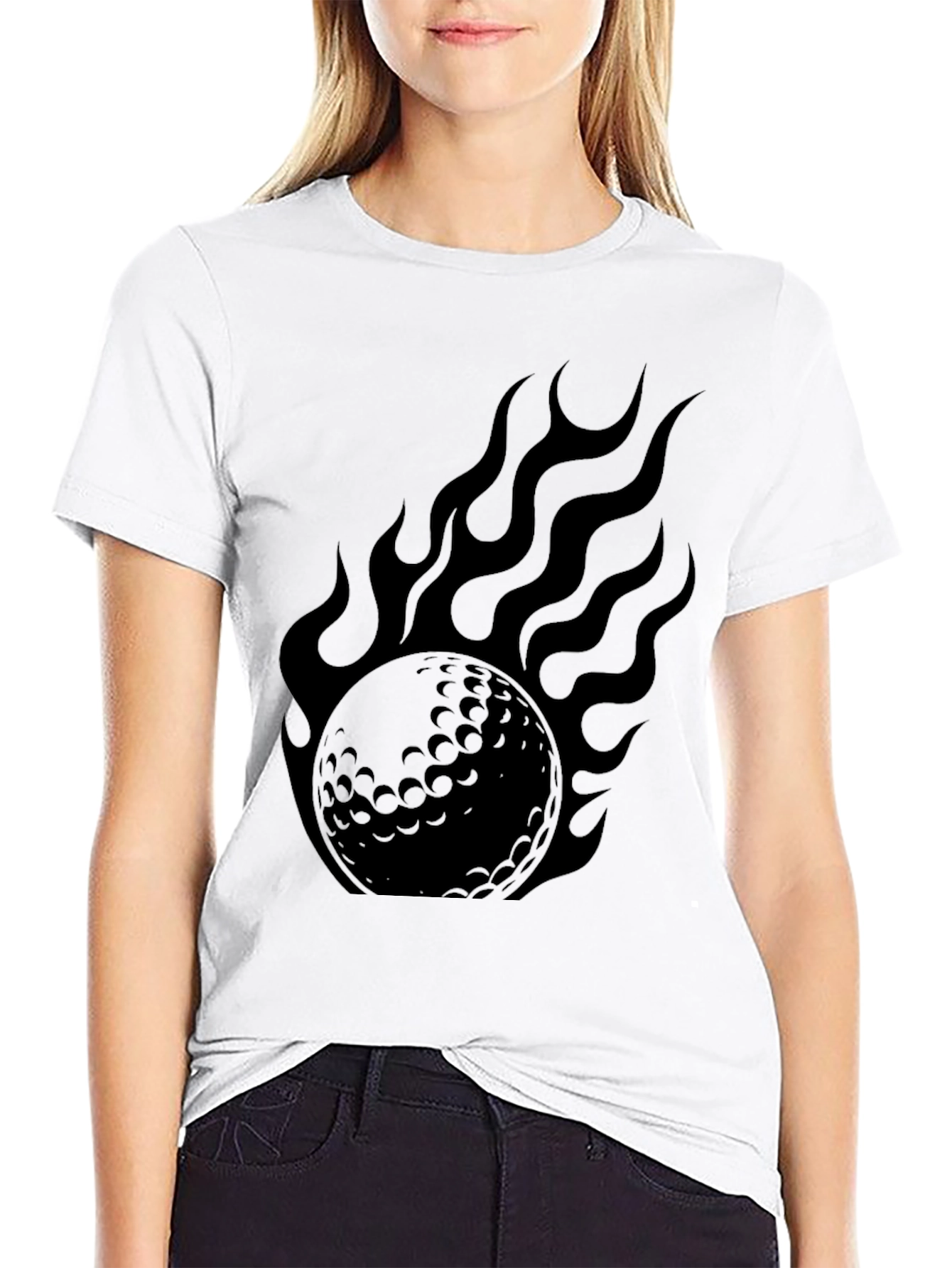 Flaming Golf Ball Graphic Tee - Black