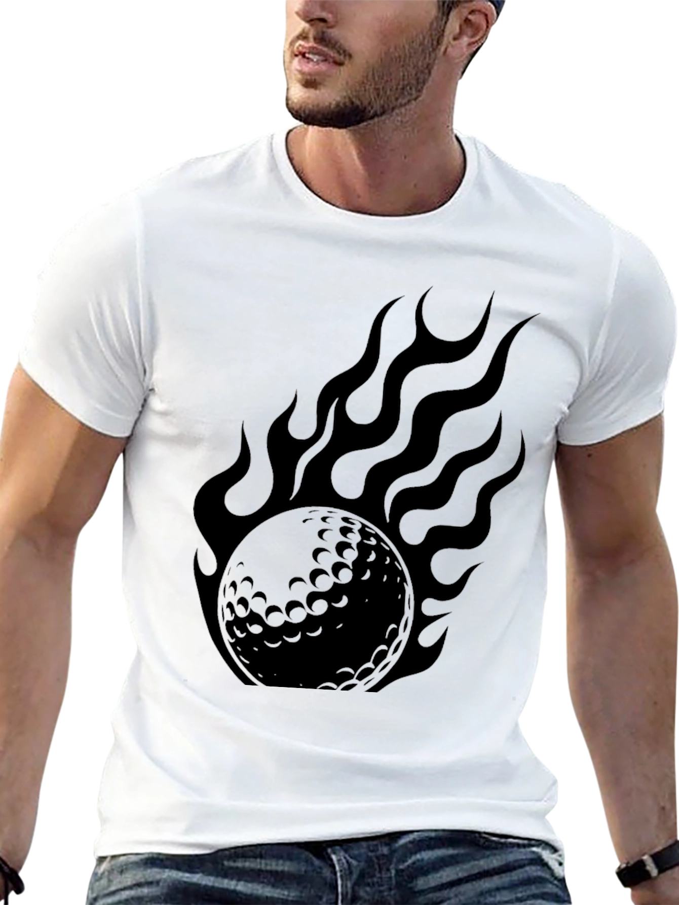 Flaming Golf Ball Graphic Tee - Black