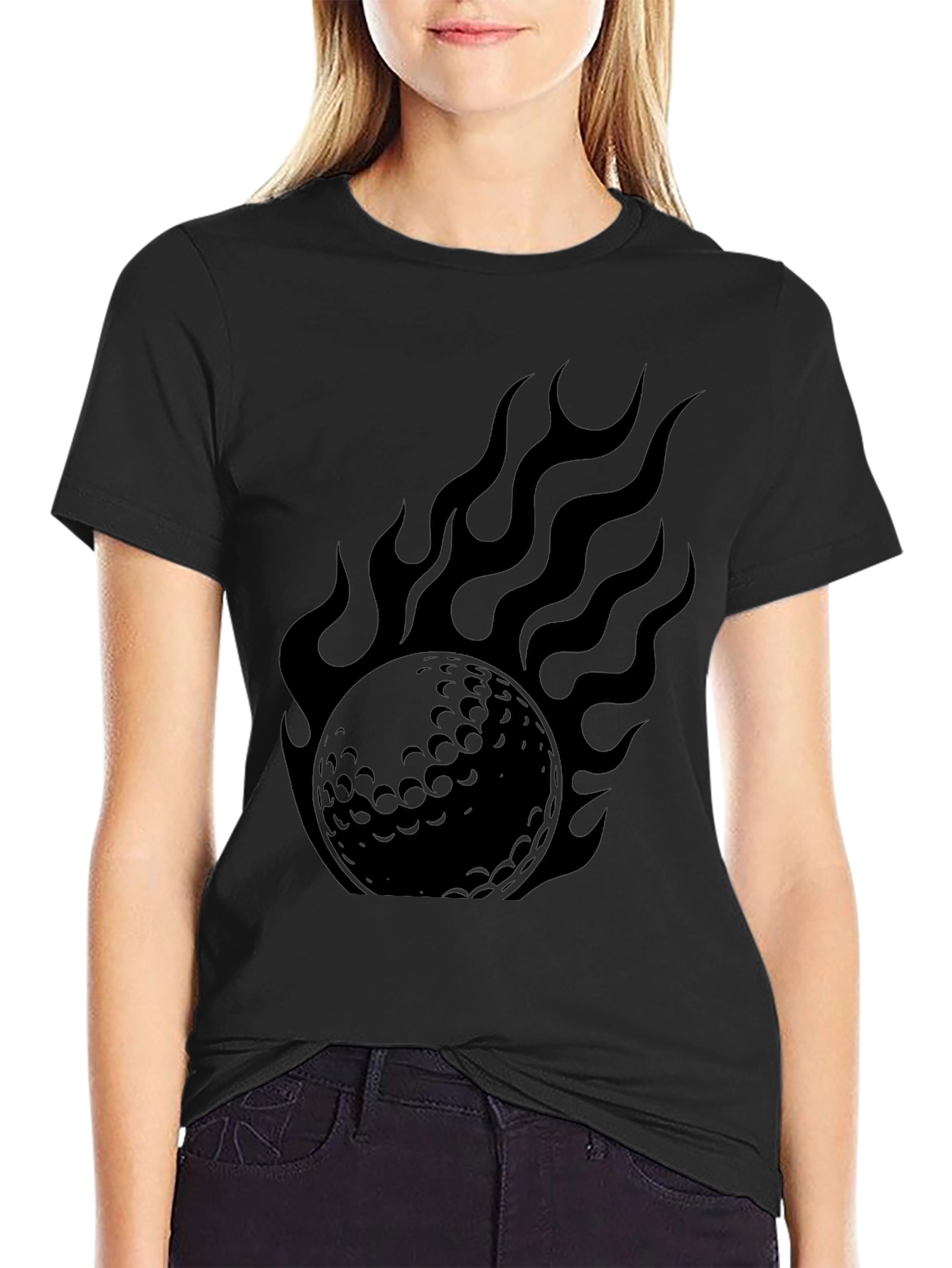 Flaming Golf Ball Graphic Tee - Black