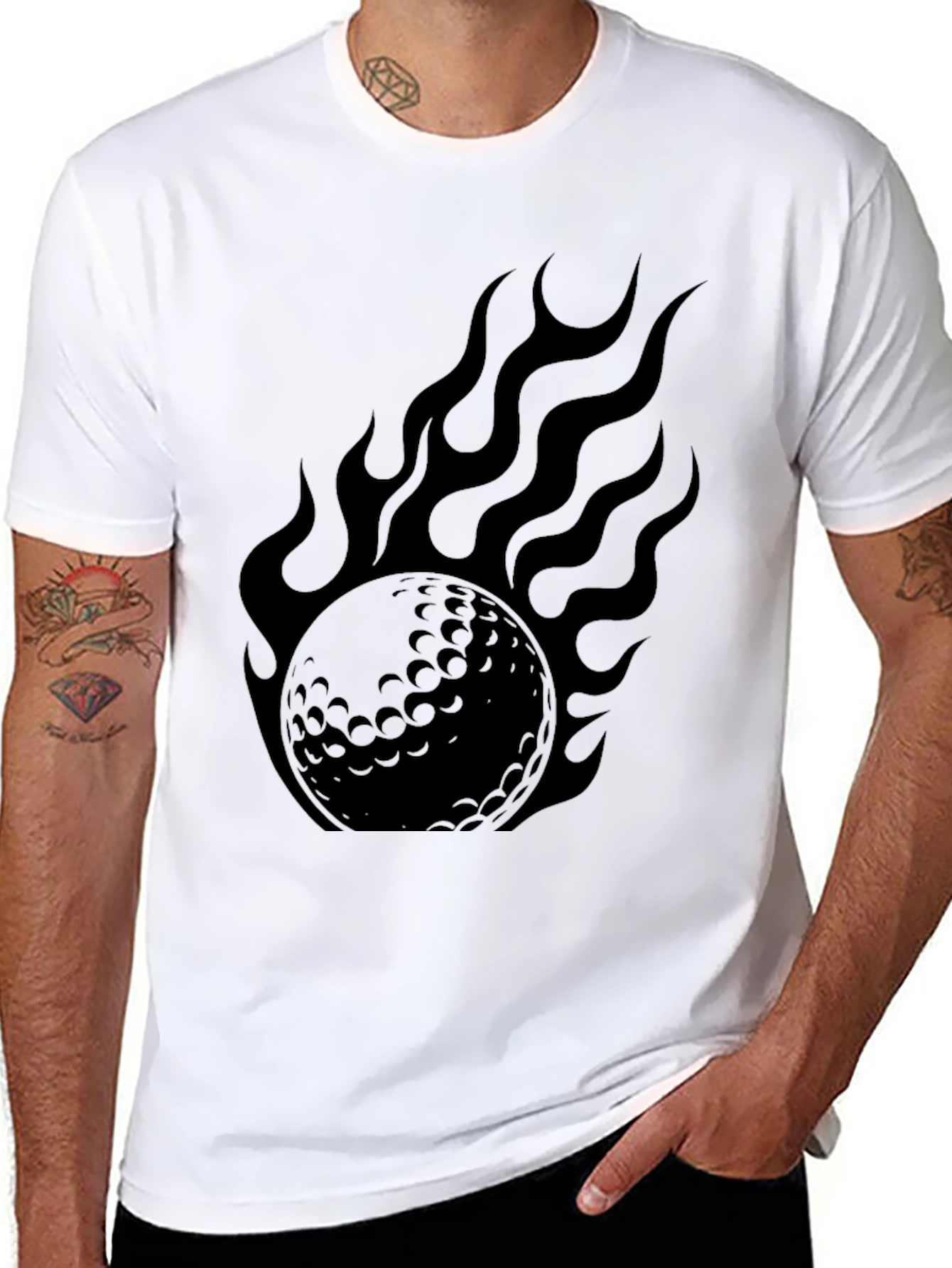 Flaming Golf Ball Graphic Tee - Black