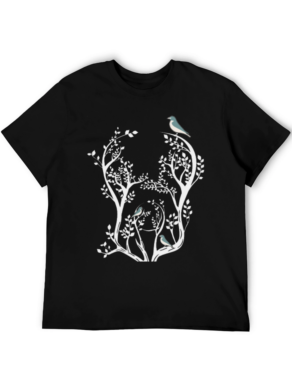 Nature Inspired Bird & Tree Graphic Black T-Shirt