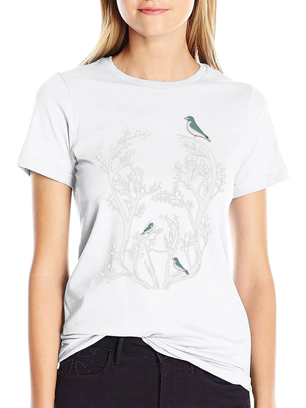 Nature Inspired Bird & Tree Graphic Black T-Shirt