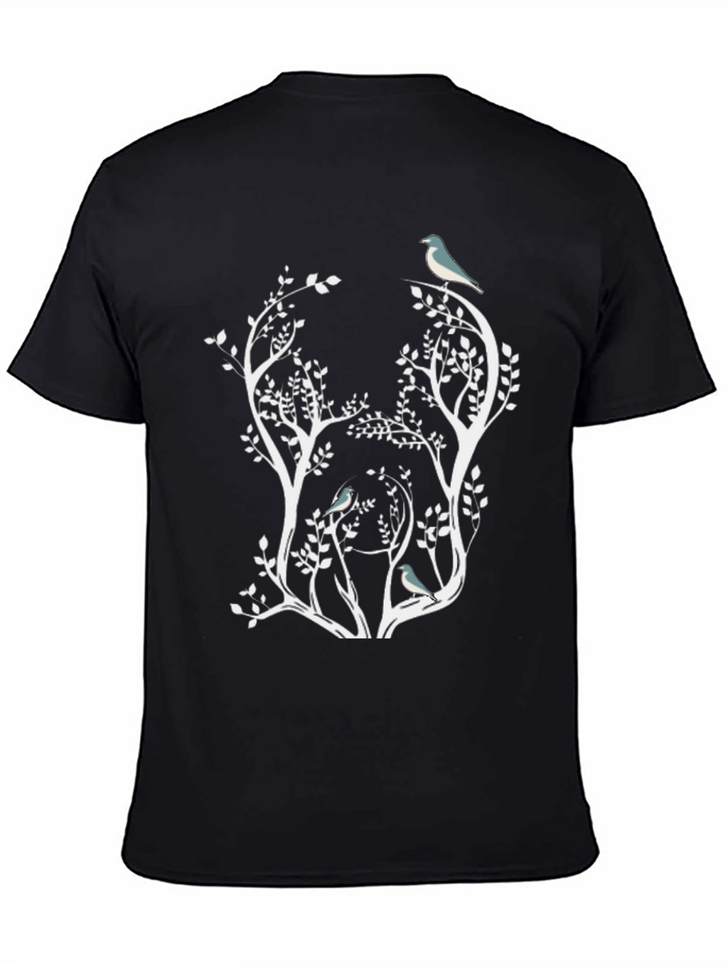 Nature Inspired Bird & Tree Graphic Black T-Shirt