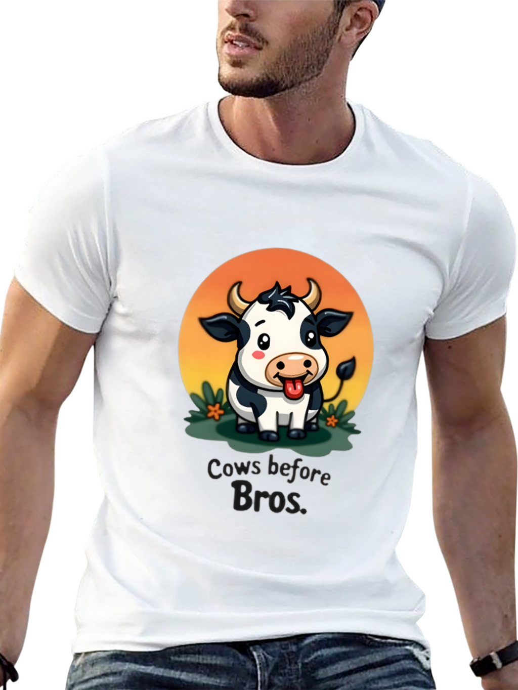 Cows Before Bros Cartoon Graphic T-Shirt