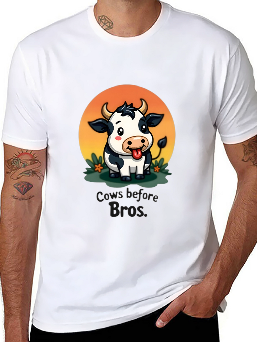 Cows Before Bros Cartoon Graphic T-Shirt
