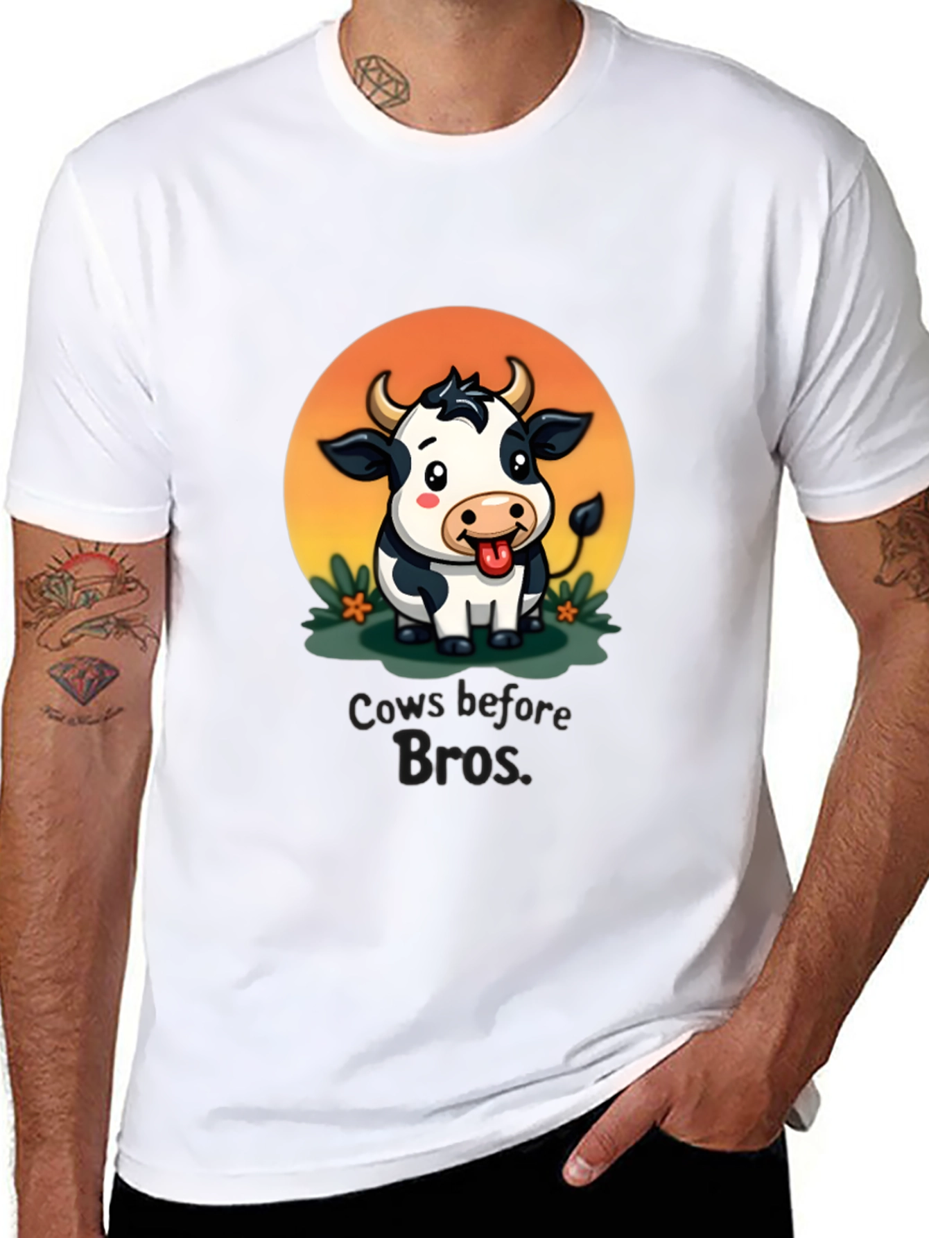 Cows Before Bros Cartoon Graphic T-Shirt