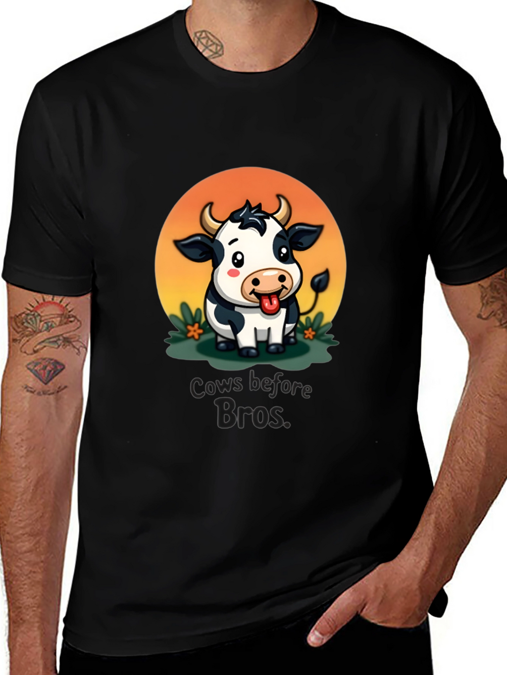 Cows Before Bros Cartoon Graphic T-Shirt