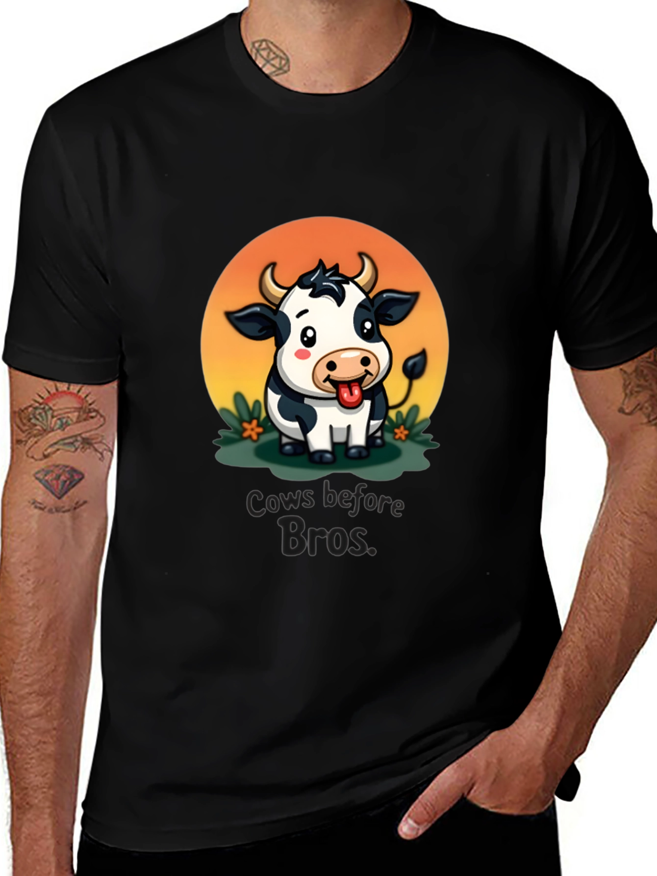 Cows Before Bros Cartoon Graphic T-Shirt