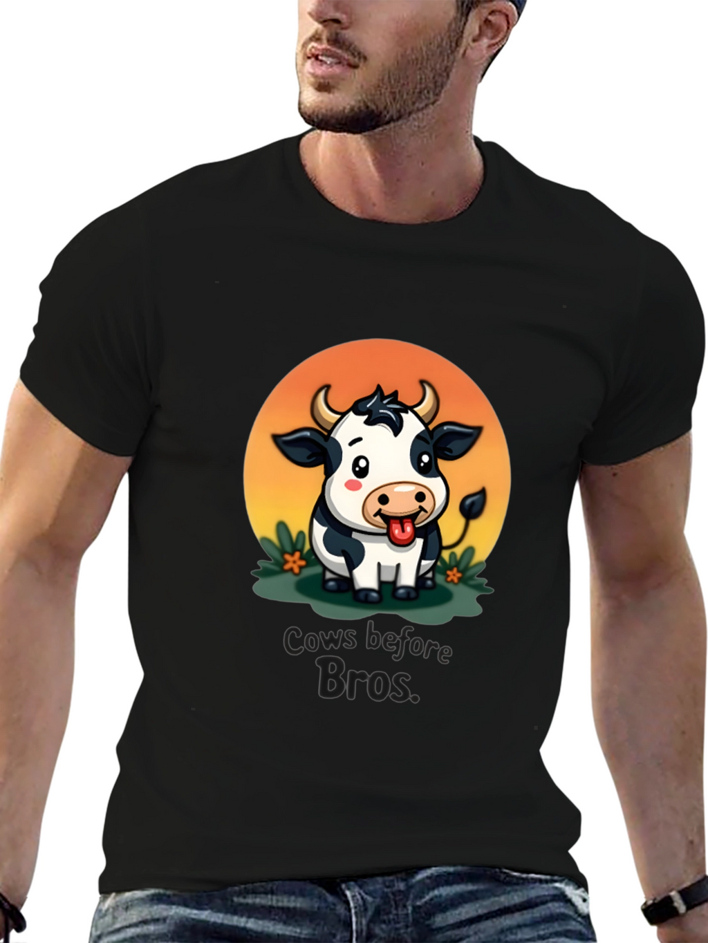 Cows Before Bros Cartoon Graphic T-Shirt