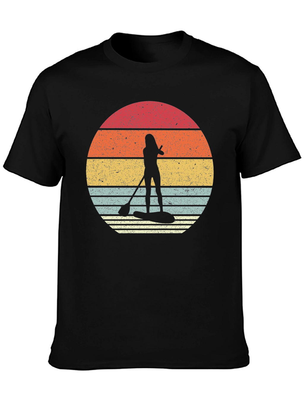 Retro Sunset Paddleboarder Black T-Shirt