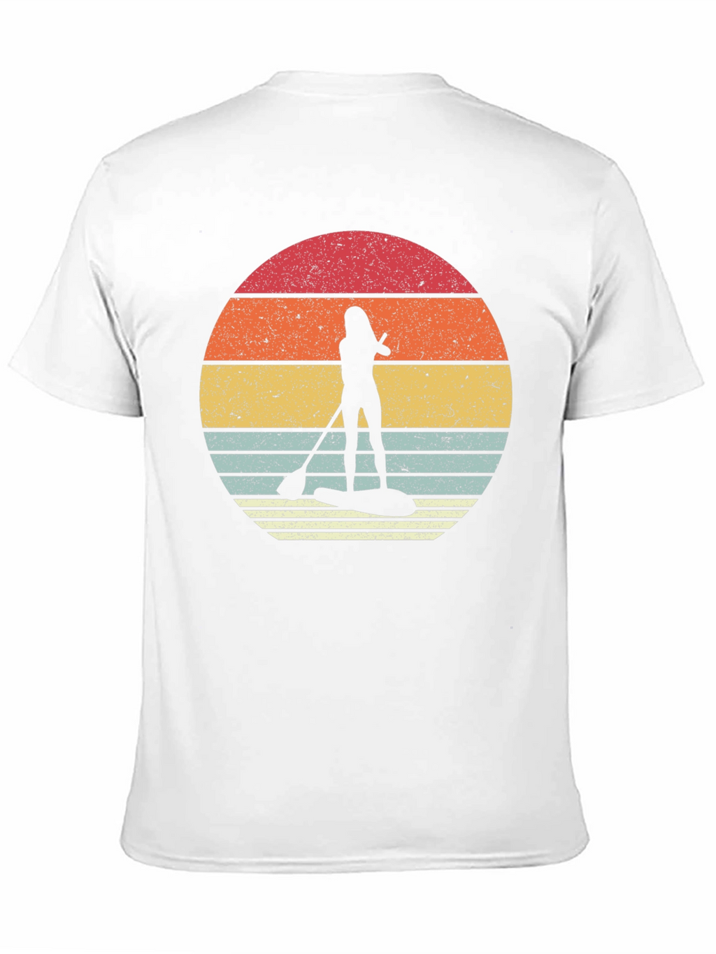 Retro Sunset Paddleboarder Black T-Shirt