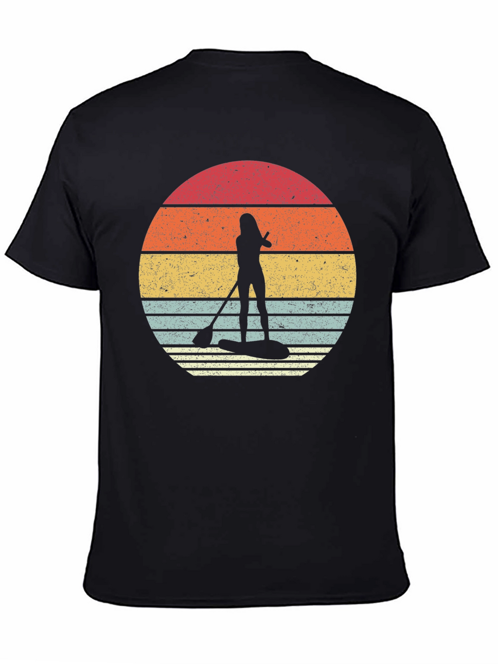Retro Sunset Paddleboarder Black T-Shirt