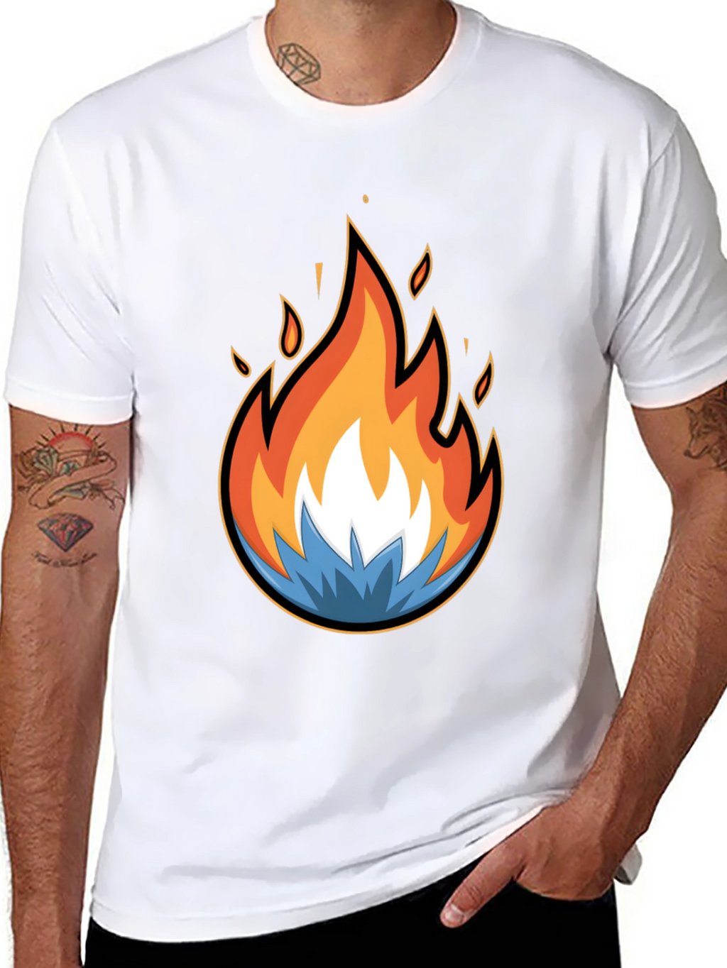Fire and Ice Graphic Black T-Shirt - Bold Design