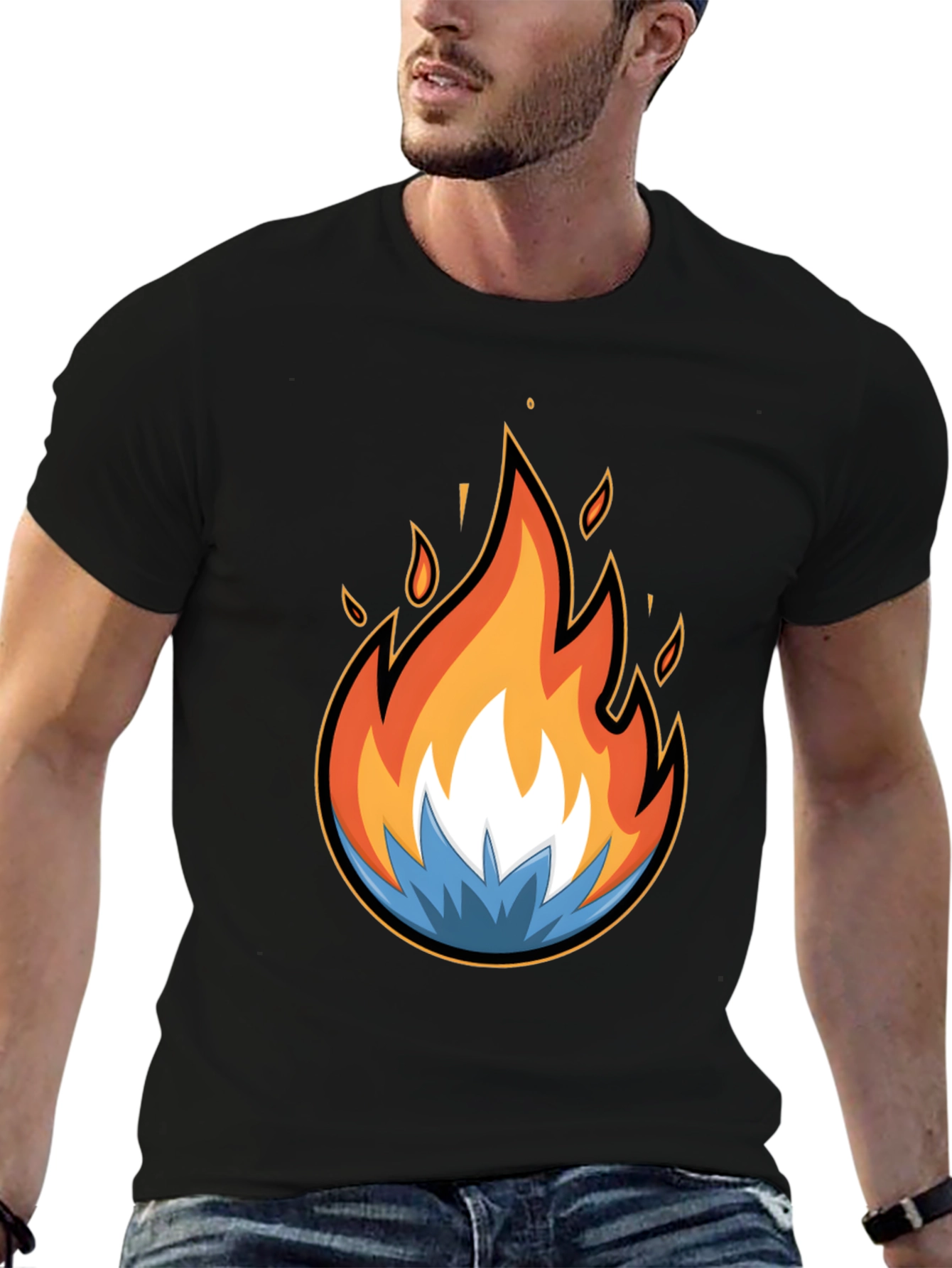 Fire and Ice Graphic Black T-Shirt - Bold Design
