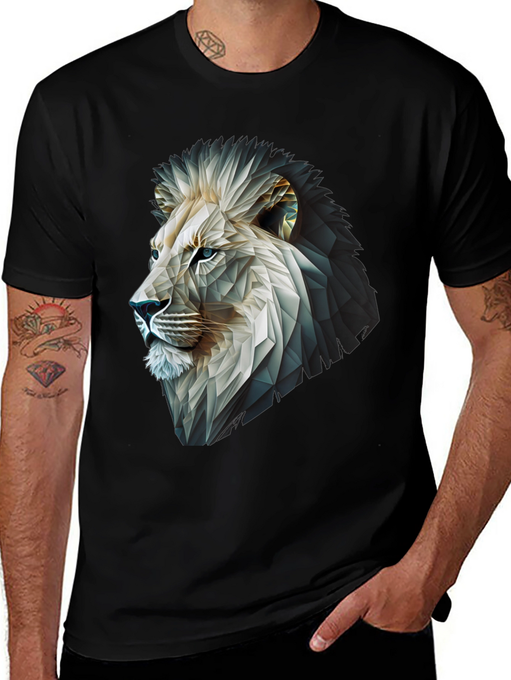 Geometric Lion Graphic T-Shirt - Modern Black Tee
