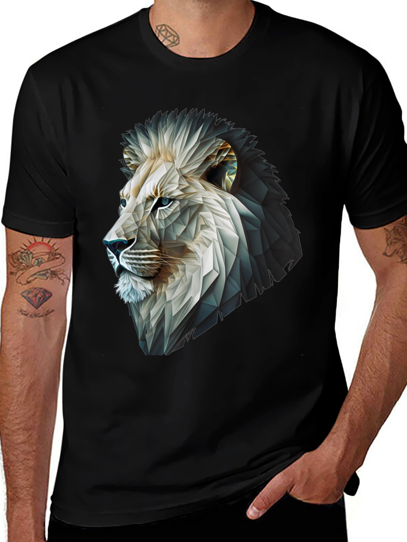 Geometric Lion Graphic T-Shirt - Modern Black Tee