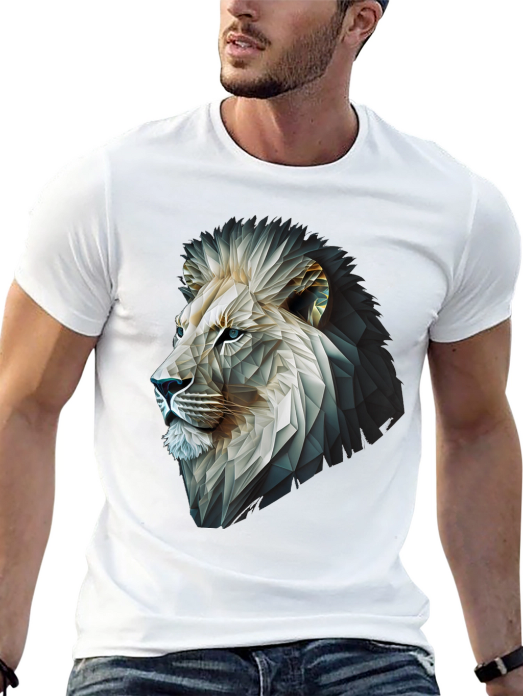 Geometric Lion Graphic T-Shirt - Modern Black Tee