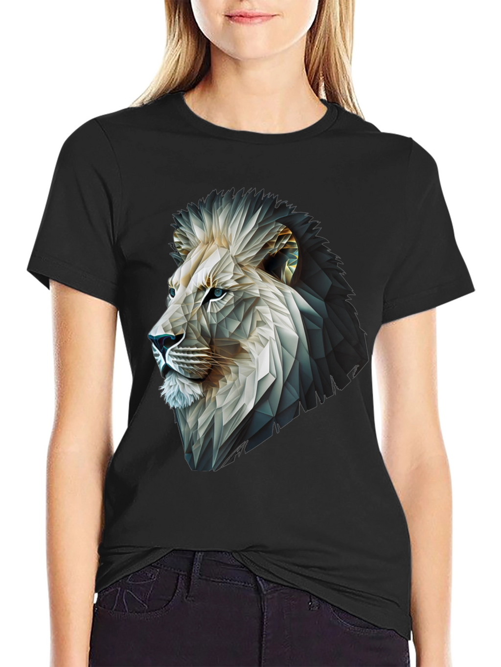 Geometric Lion Graphic T-Shirt - Modern Black Tee