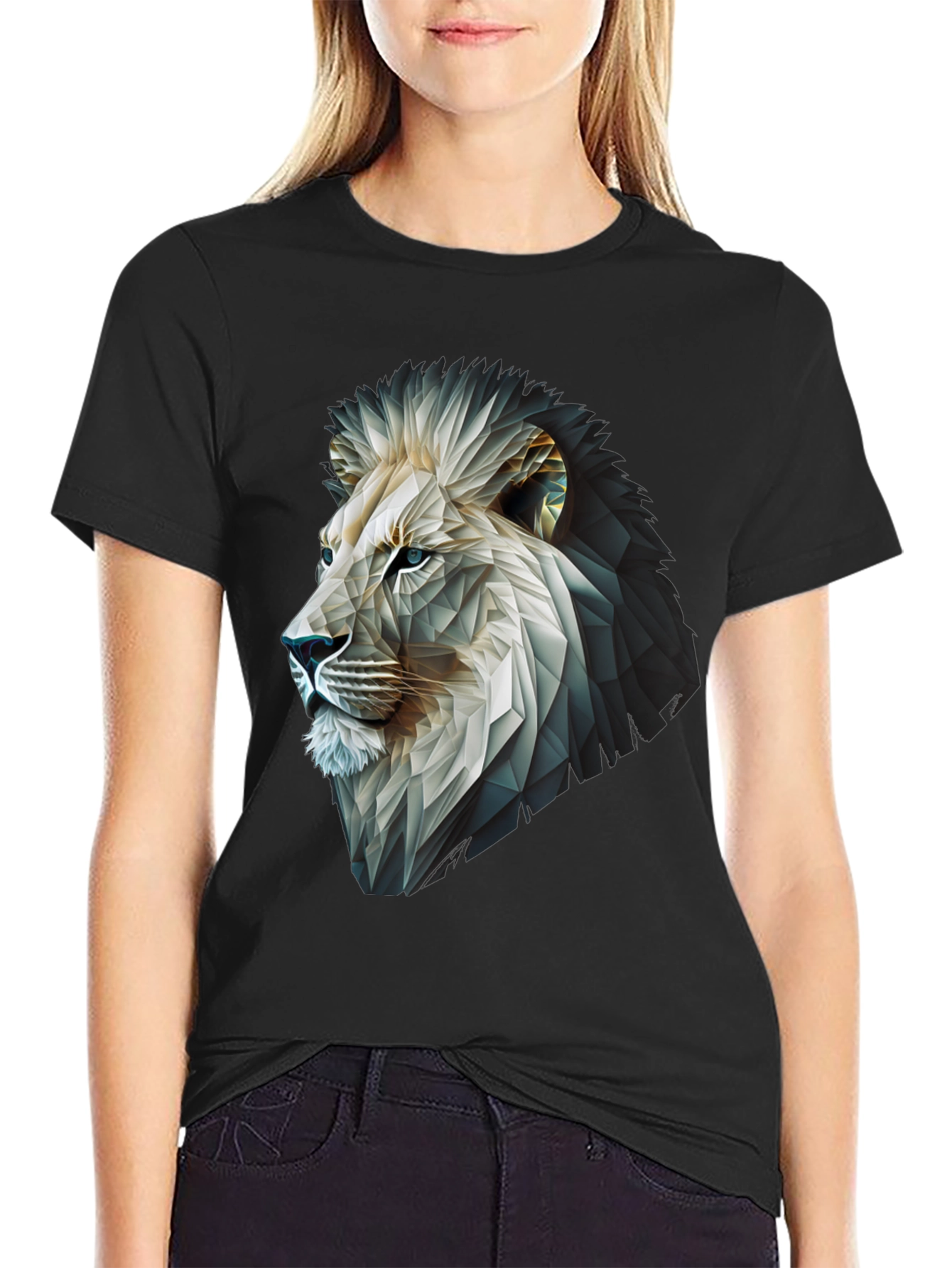 Geometric Lion Graphic T-Shirt - Modern Black Tee