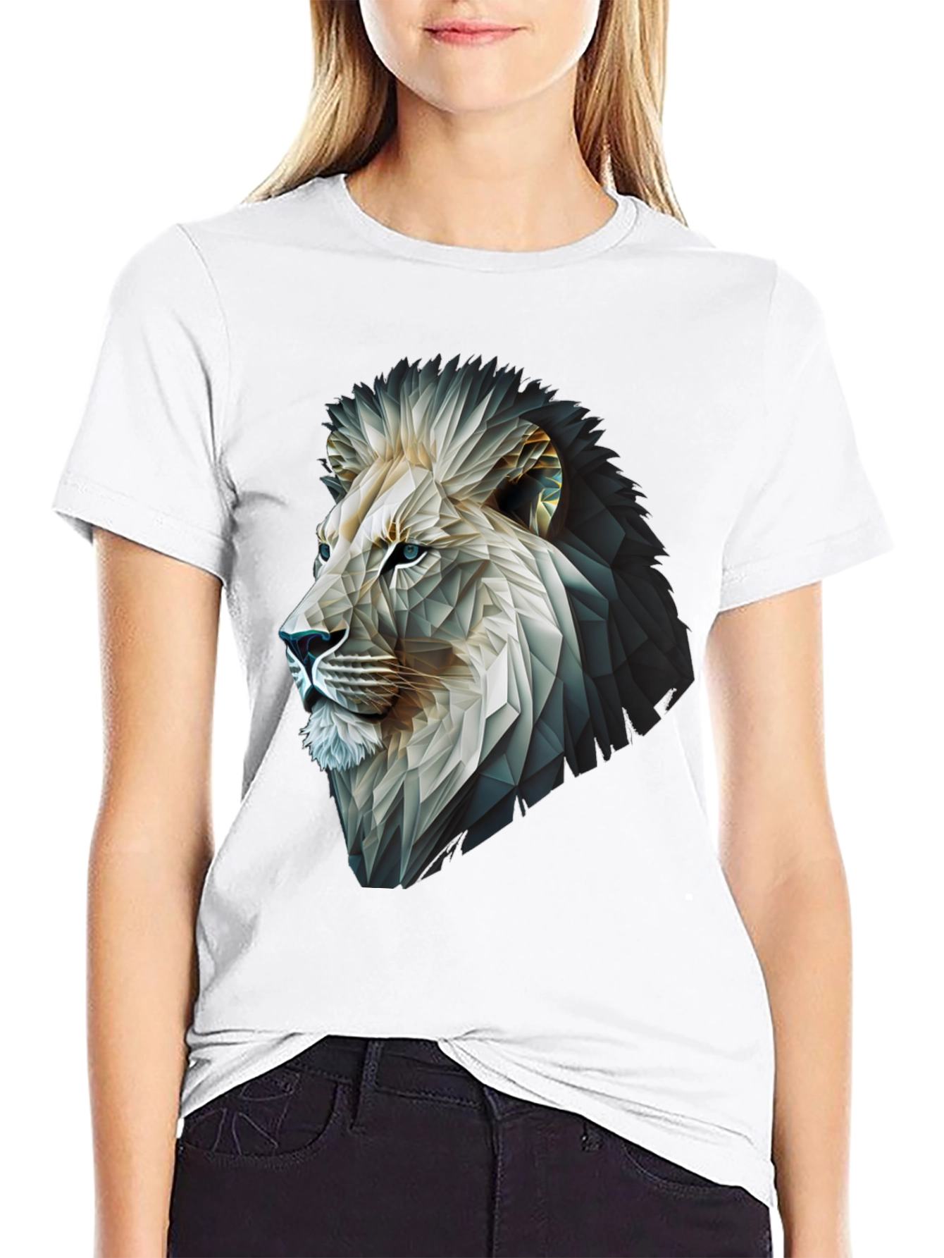 Geometric Lion Graphic T-Shirt - Modern Black Tee