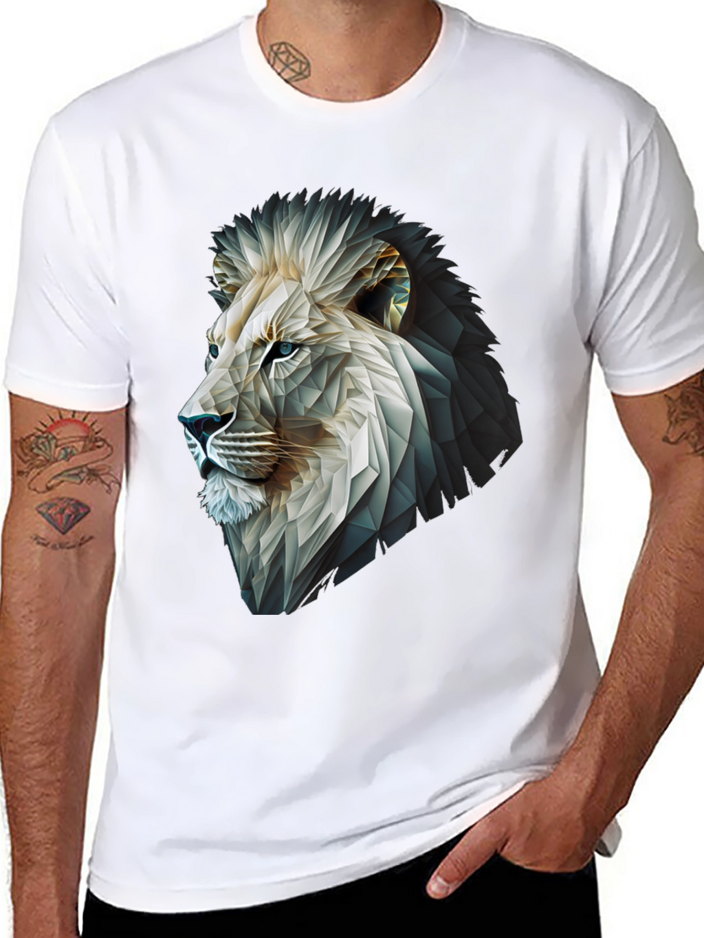 Geometric Lion Graphic T-Shirt - Modern Black Tee