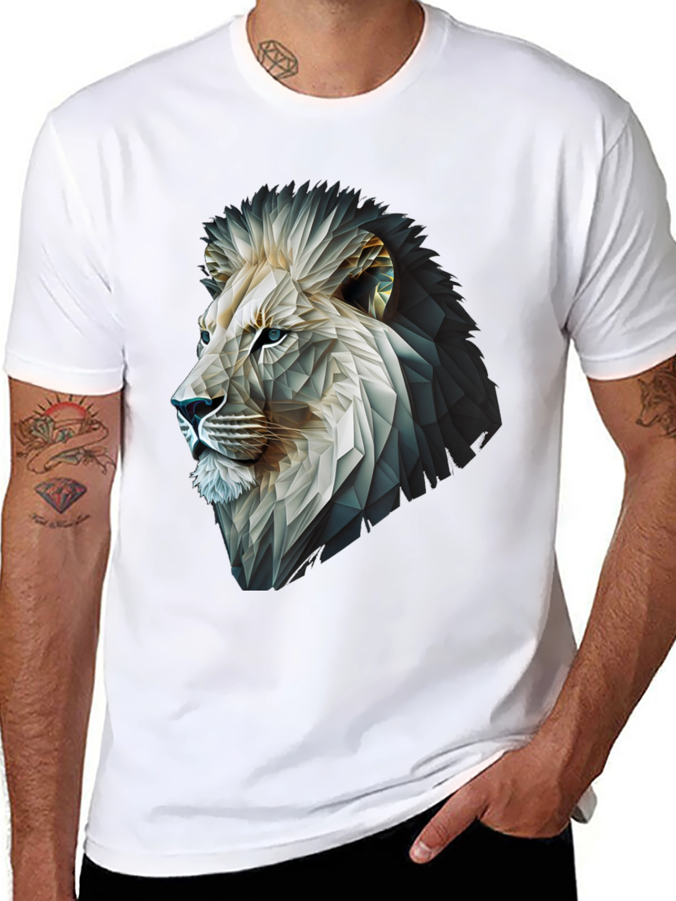 Geometric Lion Graphic T-Shirt - Modern Black Tee
