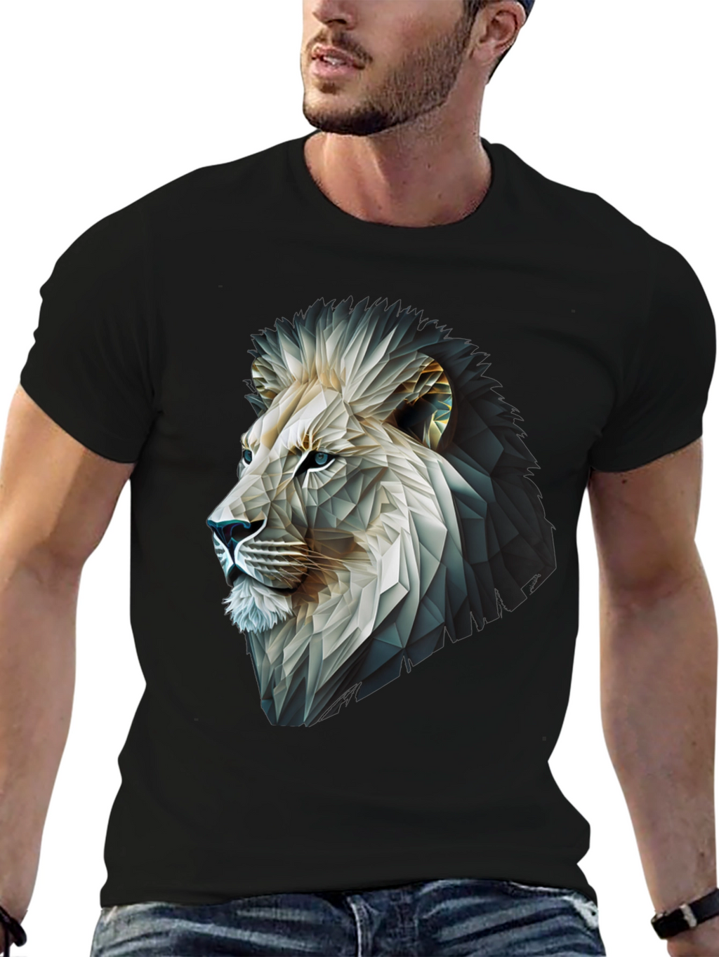 Geometric Lion Graphic T-Shirt - Modern Black Tee