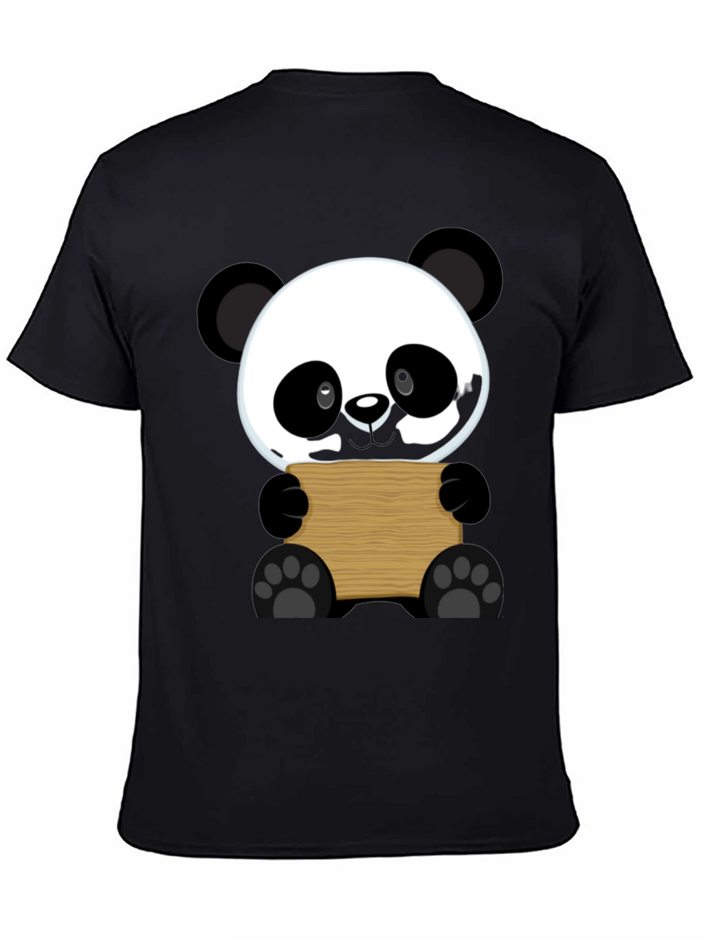 Cute Panda Holding Sign Black T-Shirt