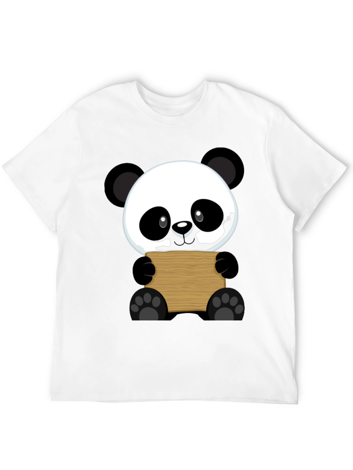 Cute Panda Holding Sign Black T-Shirt