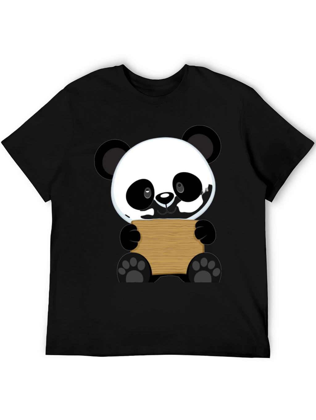 Cute Panda Holding Sign Black T-Shirt