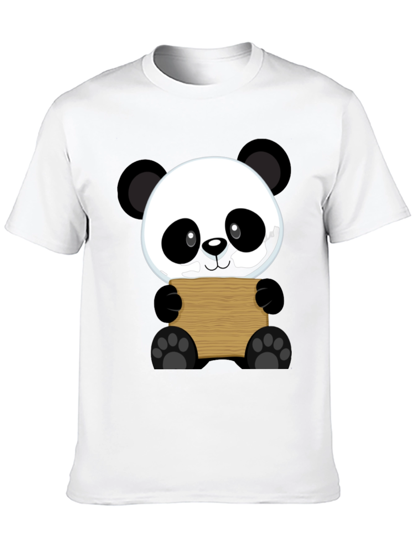 Cute Panda Holding Sign Black T-Shirt