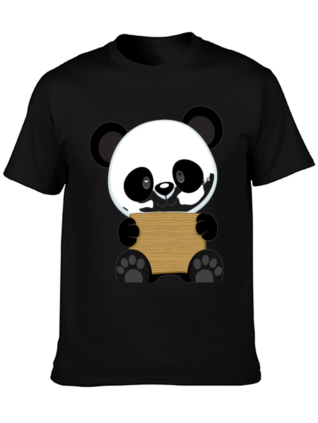 Cute Panda Holding Sign Black T-Shirt