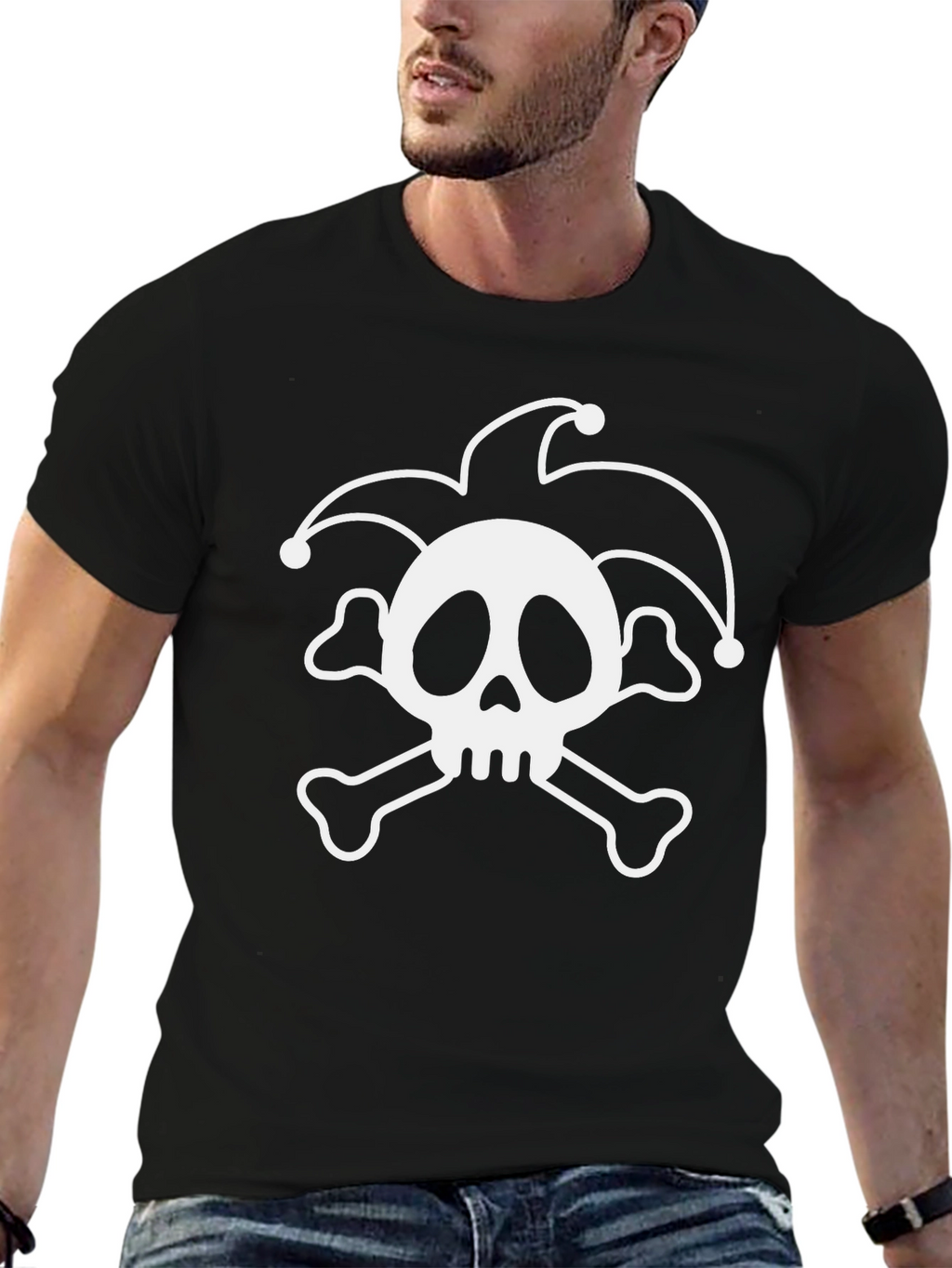 Skull Jester Graphic Tee - Black Cotton T-Shirt