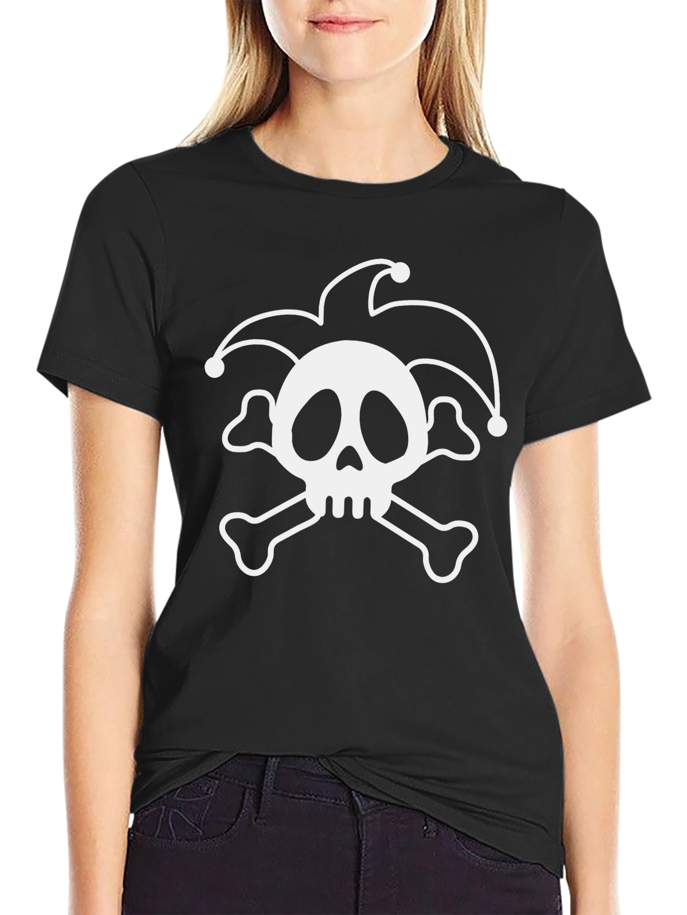 Skull Jester Graphic Tee - Black Cotton T-Shirt