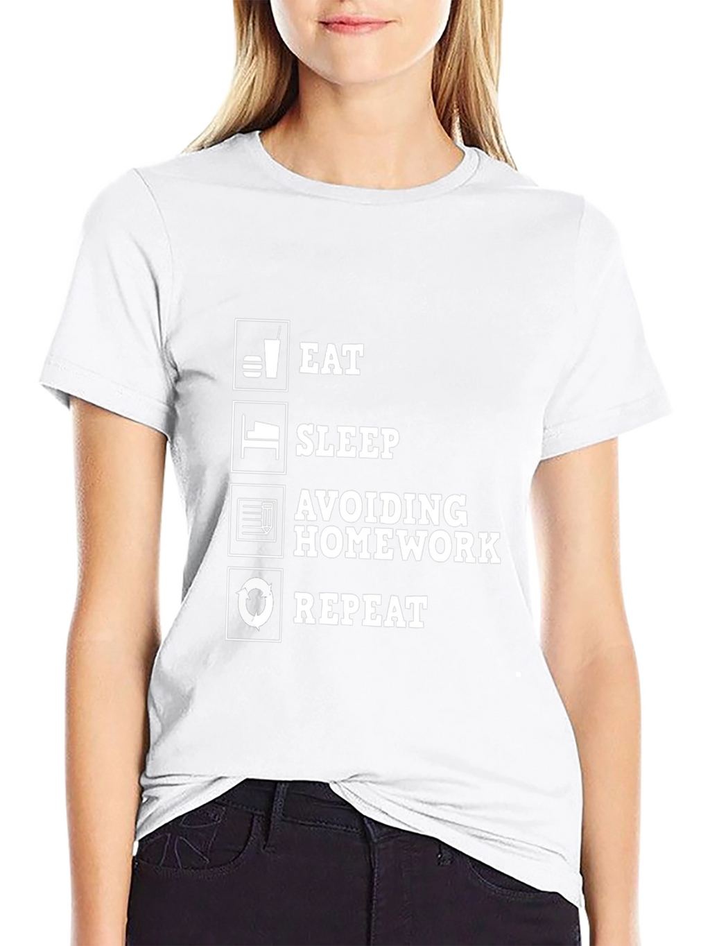 Eat Sleep Avoiding Homework Repeat Black Graphic Tee