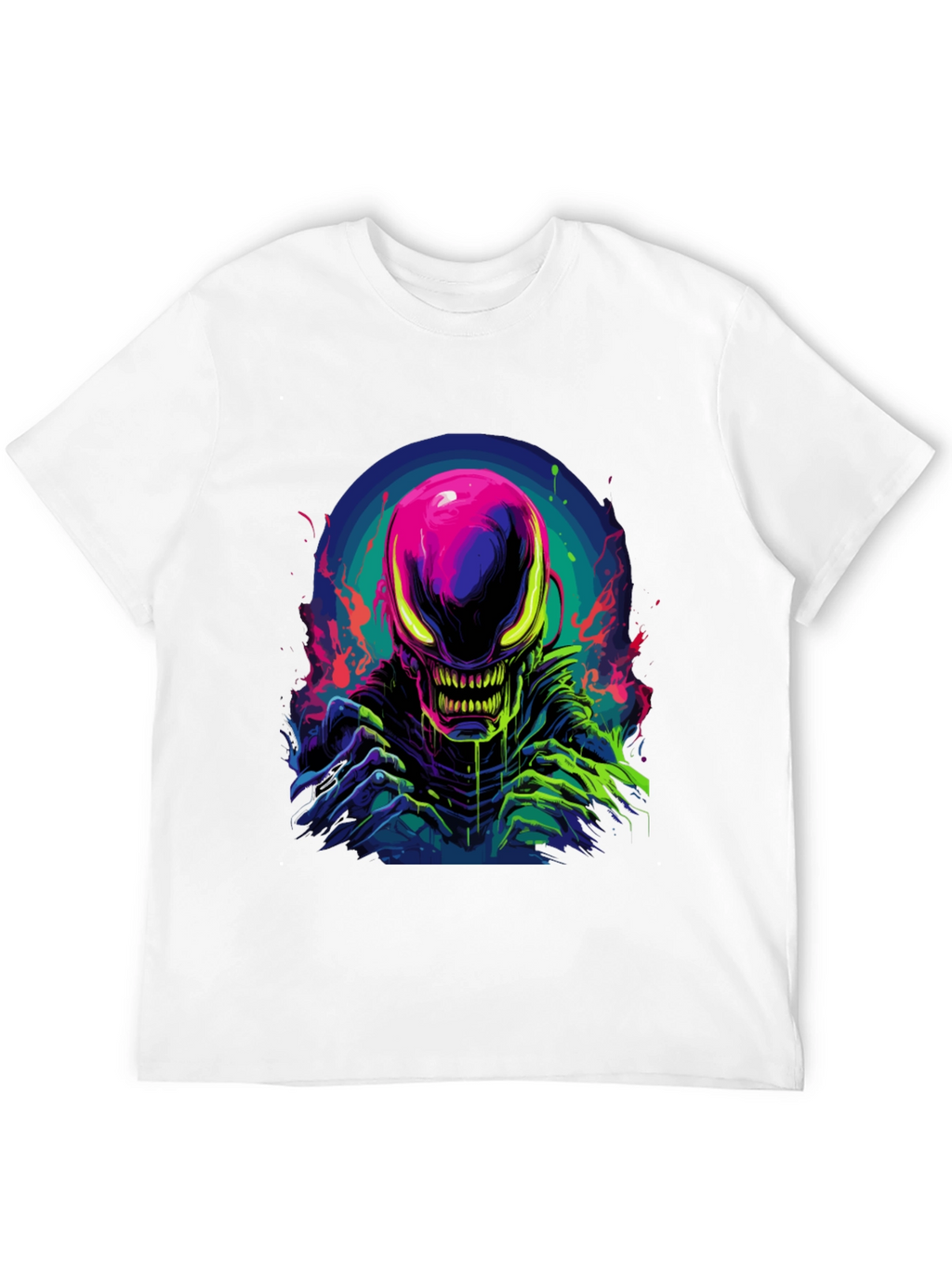 Neon Alien Graphic Black T-Shirt