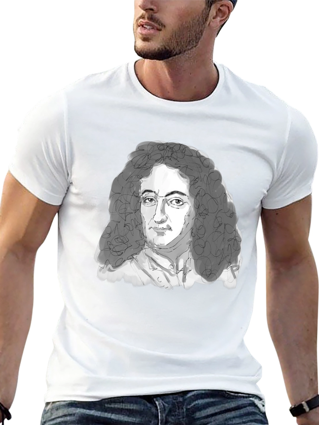 Leibniz Portrait T-Shirt - Black Graphic Tee