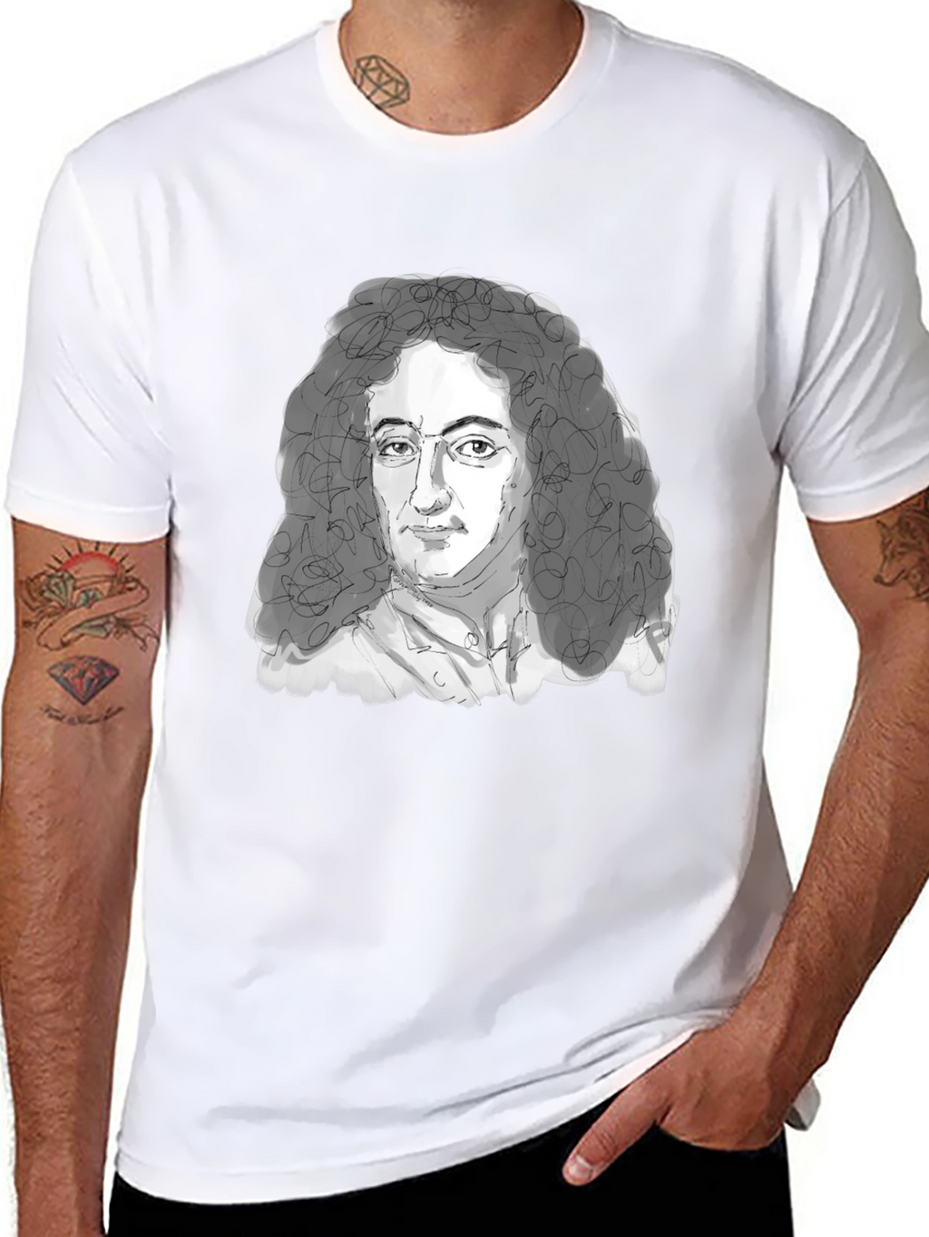Leibniz Portrait T-Shirt - Black Graphic Tee