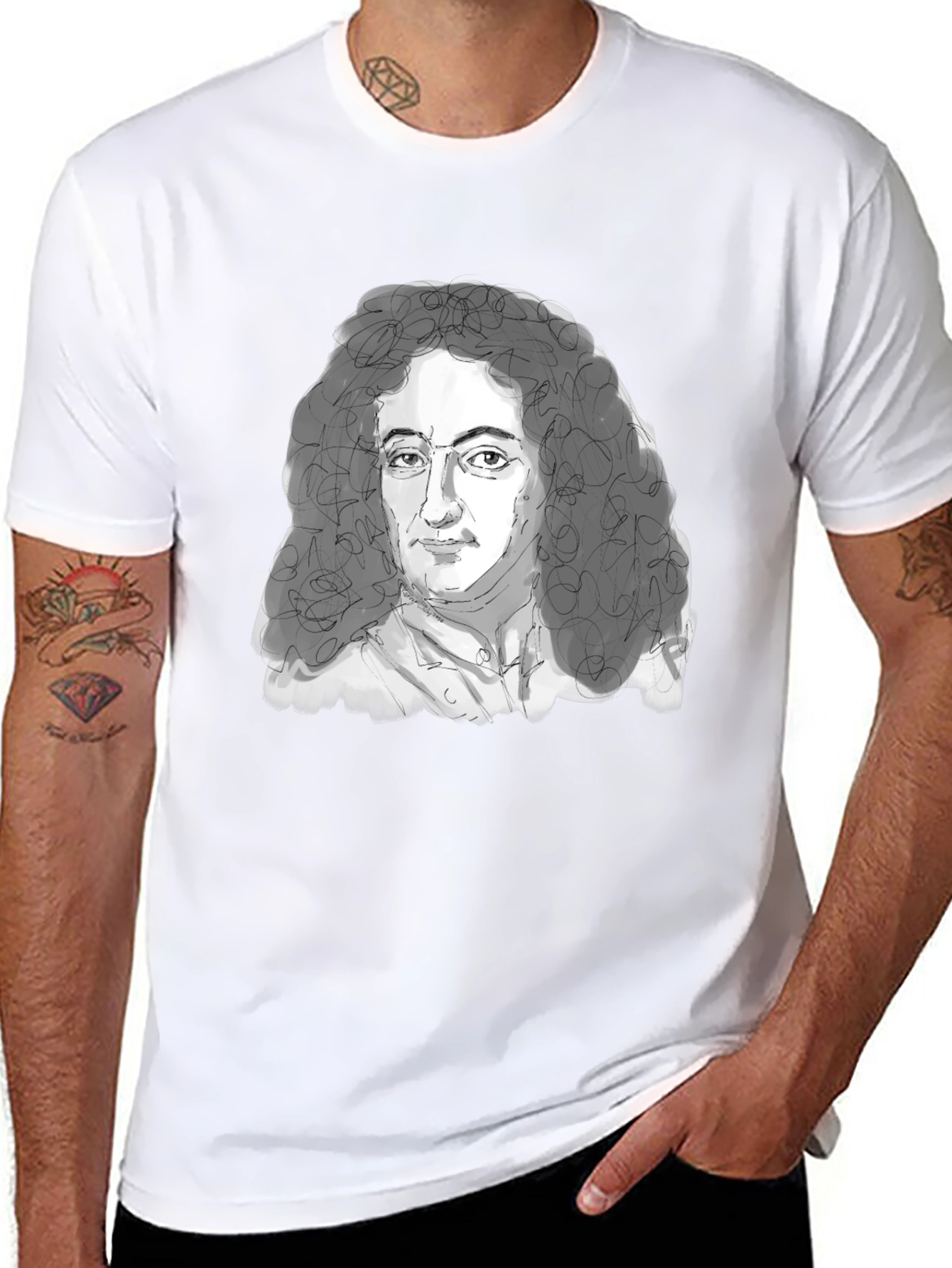 Leibniz Portrait T-Shirt - Black Graphic Tee