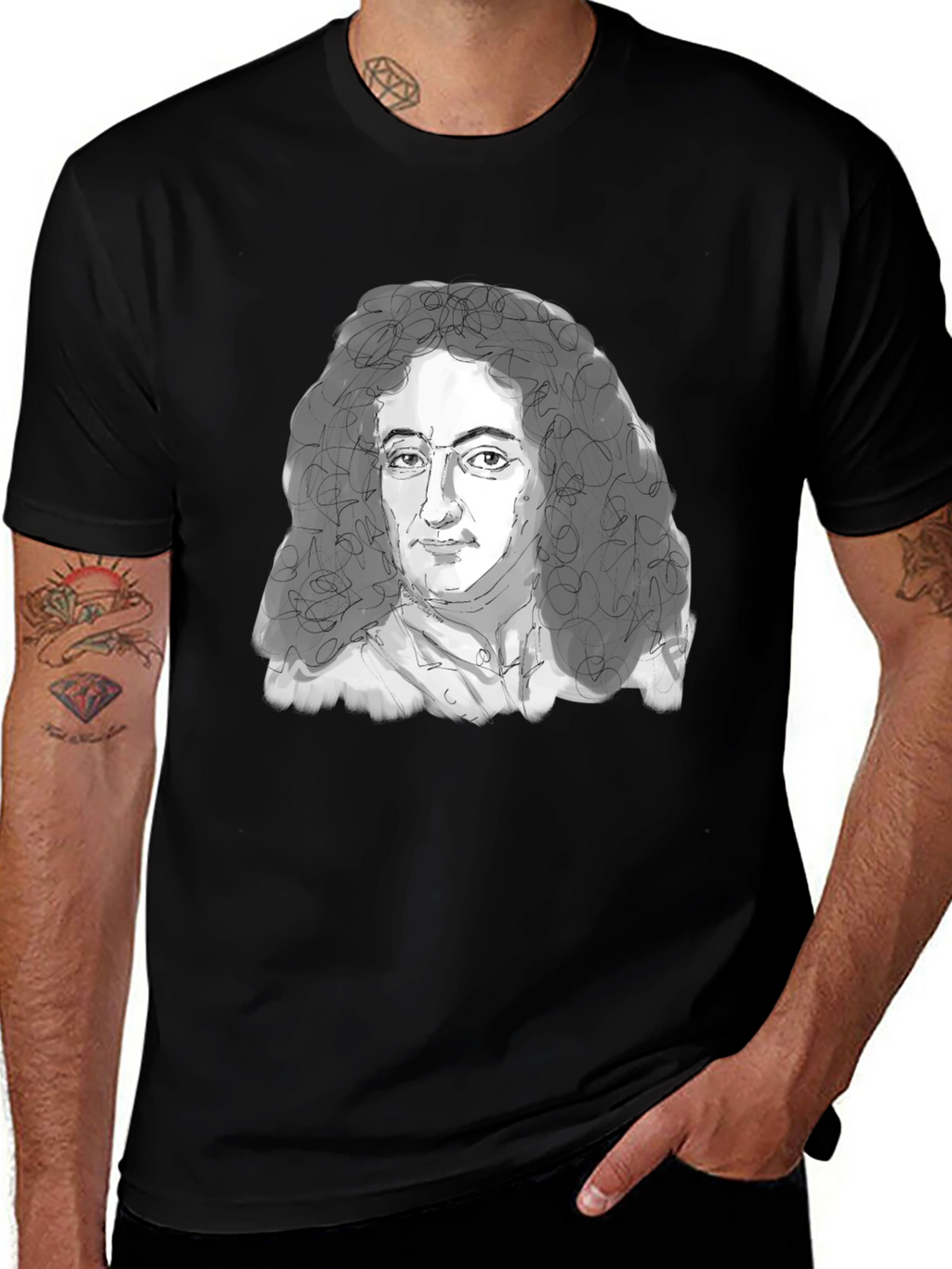 Leibniz Portrait T-Shirt - Black Graphic Tee