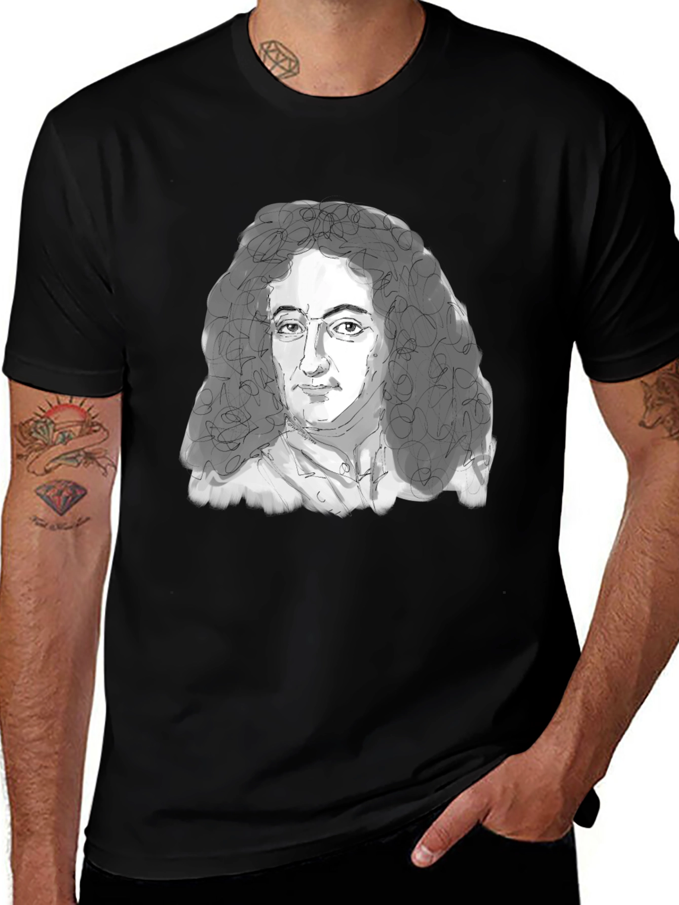 Leibniz Portrait T-Shirt - Black Graphic Tee