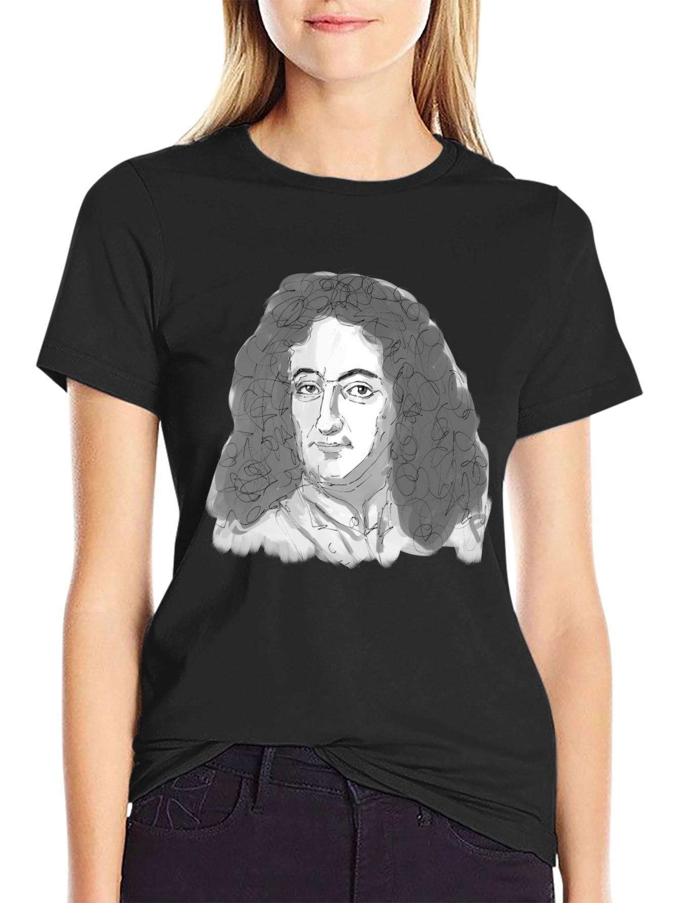 Leibniz Portrait T-Shirt - Black Graphic Tee