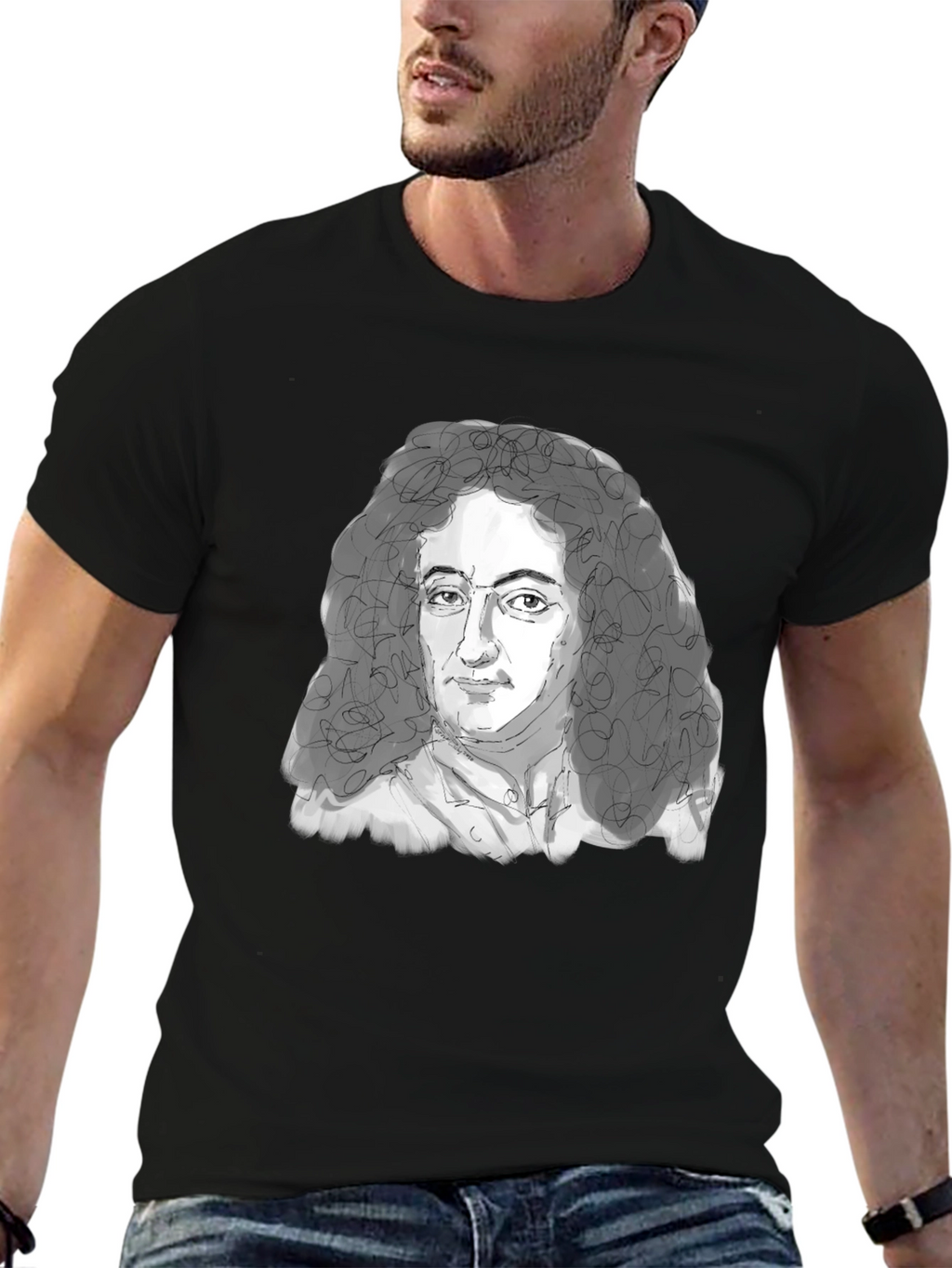 Leibniz Portrait T-Shirt - Black Graphic Tee